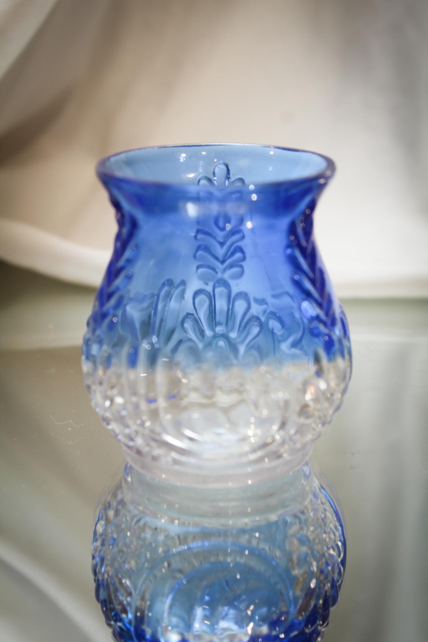 Scarce Blue to Clear Medallion Sprig Victorian Toothpick Holder (1 of 5)