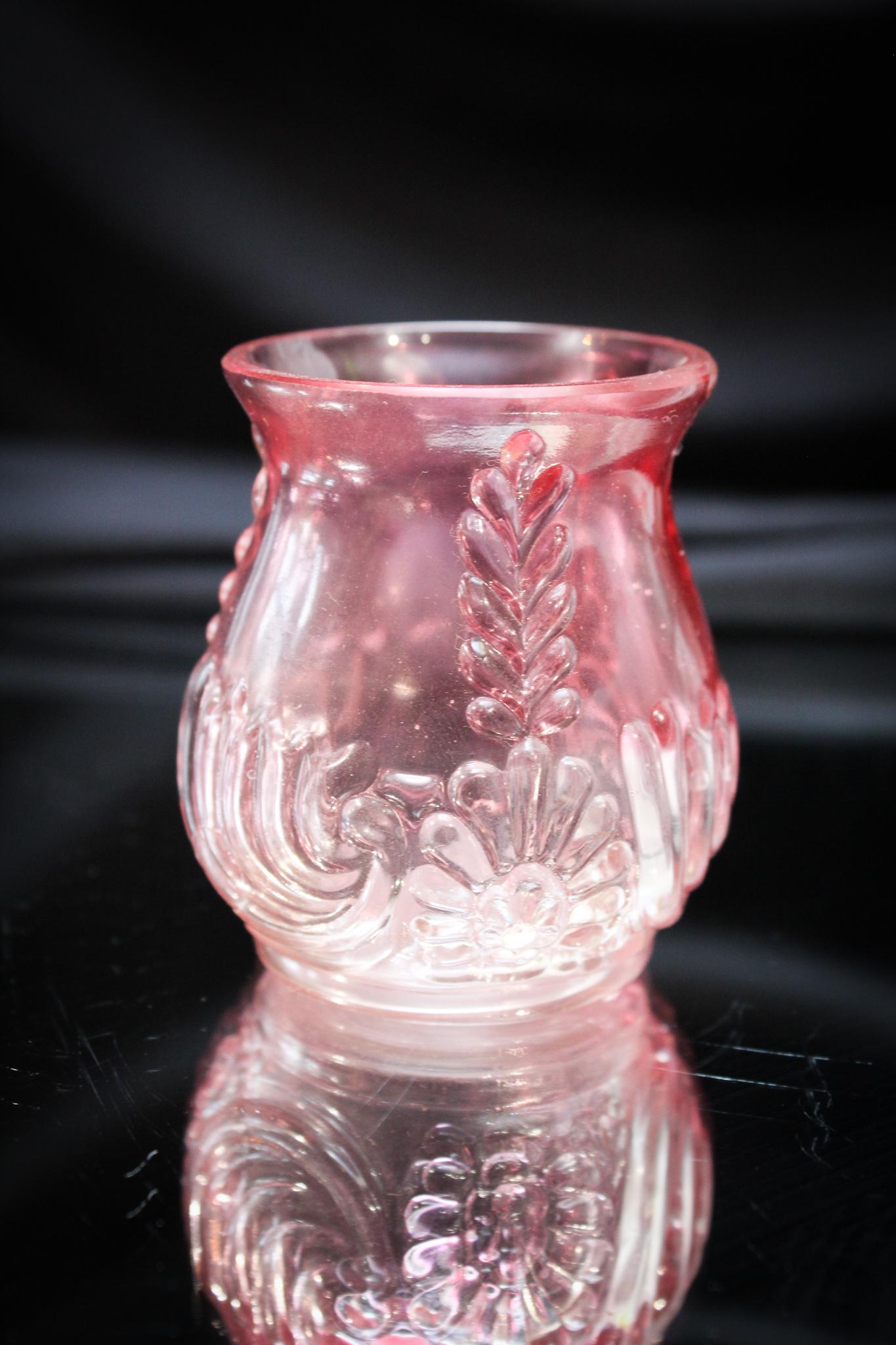 Scarce Cranberry to Clear Medallion Sprig Victorian Toothpick Holder: Another scarce toothpick holder in the Medallion Sprig pattern. This one in cranberry rubina to clear. Nice! Measures 2 1/2" tall.