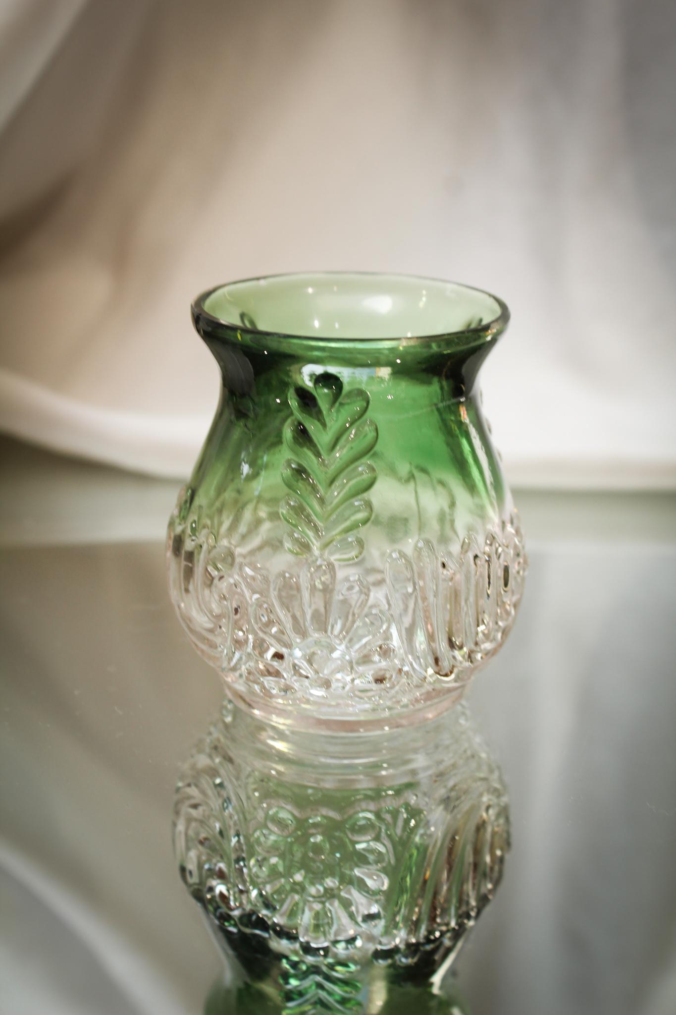 Green to Clear Medallion Sprig Victorian Toothpick Holder (1 of 4)