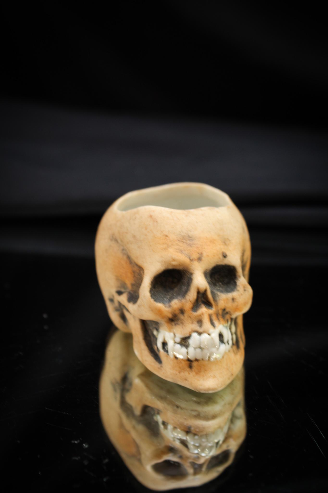 Victorian Bisque Skull Decorated Toothpick Holder (1 of 4)
