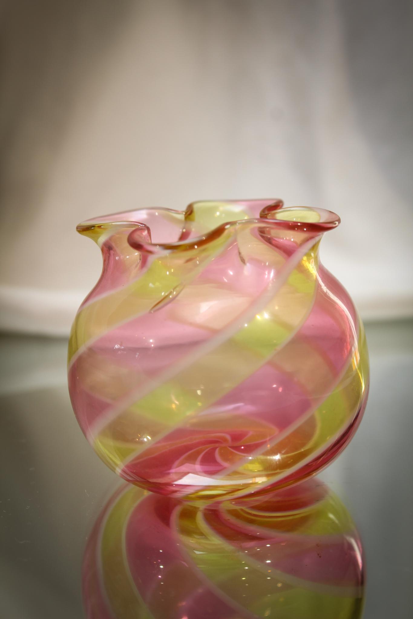 Stevens & Williams Pink & Yellow Ribbon Swirl Toothpick Holder (1 of 3)