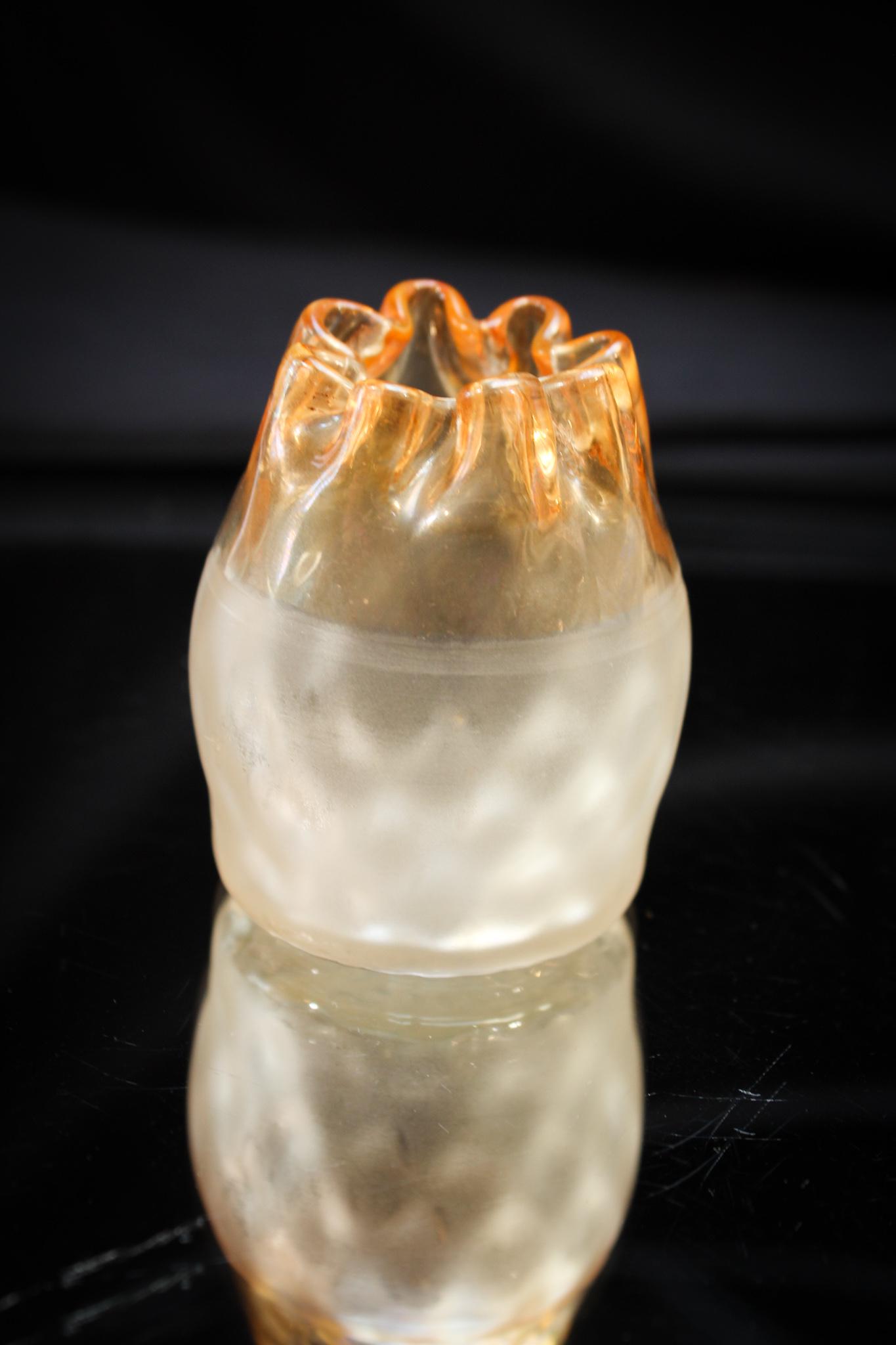 Unusaul Cupped In Victorian Pomona Toothpick Holder: Such an unusual top treatment for this Victorian Pomona toothpick Holder. It features a cupped in top. Very neat! Measures 2 1/2" tall.