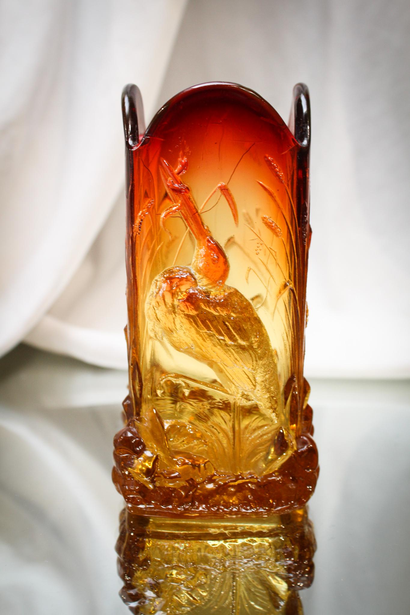 Libbey Amberina Victorian Glass Stork Vase (1 of 6)