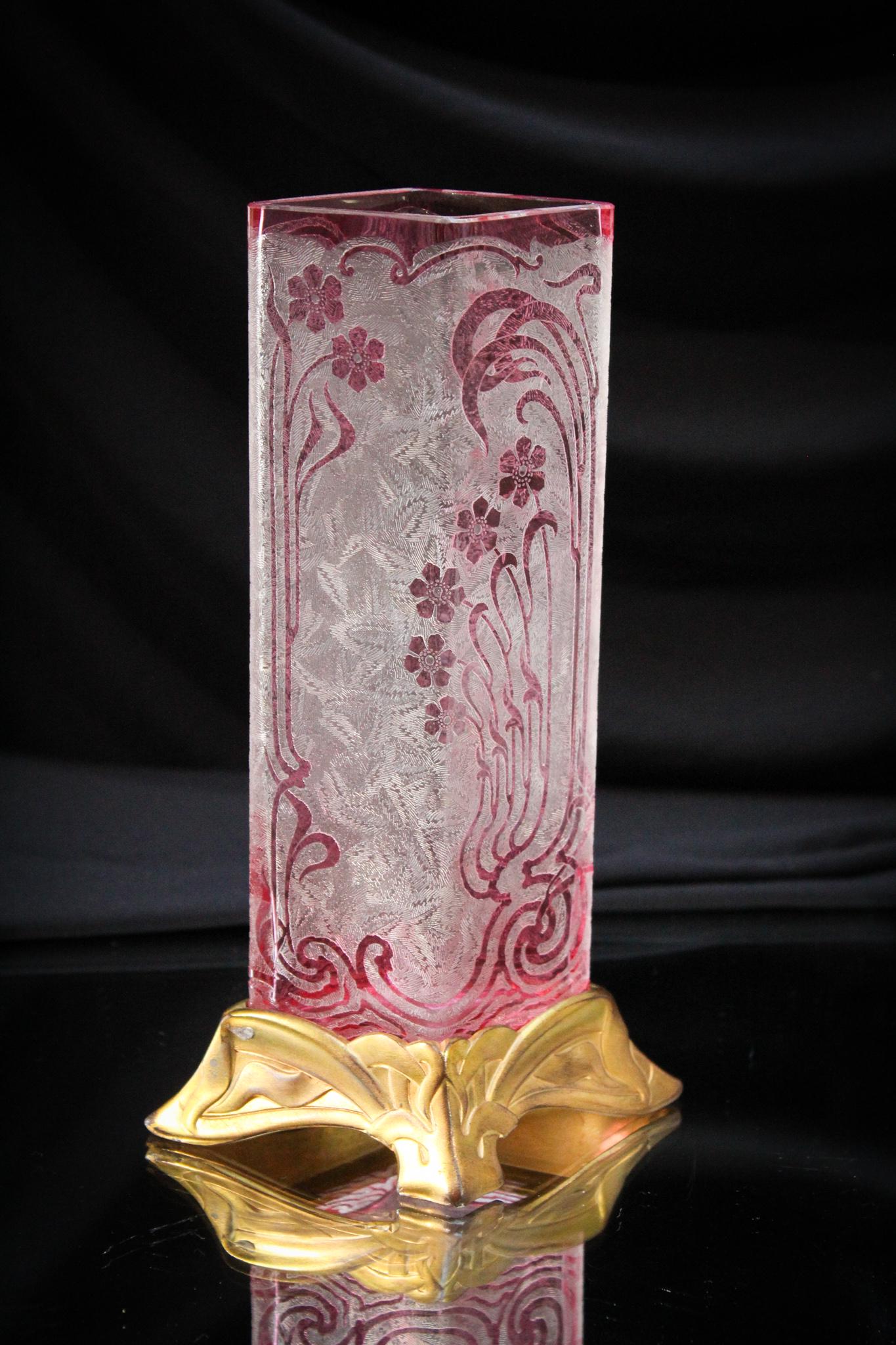 St. Louis 9" French Cranberry Cameo Glass Vase in Ormulu (1 of 8)