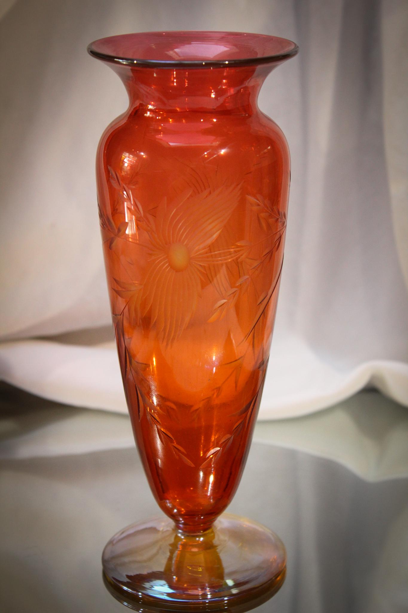 Durand Ruby Cut Glass Irridized Vase (1 of 5)