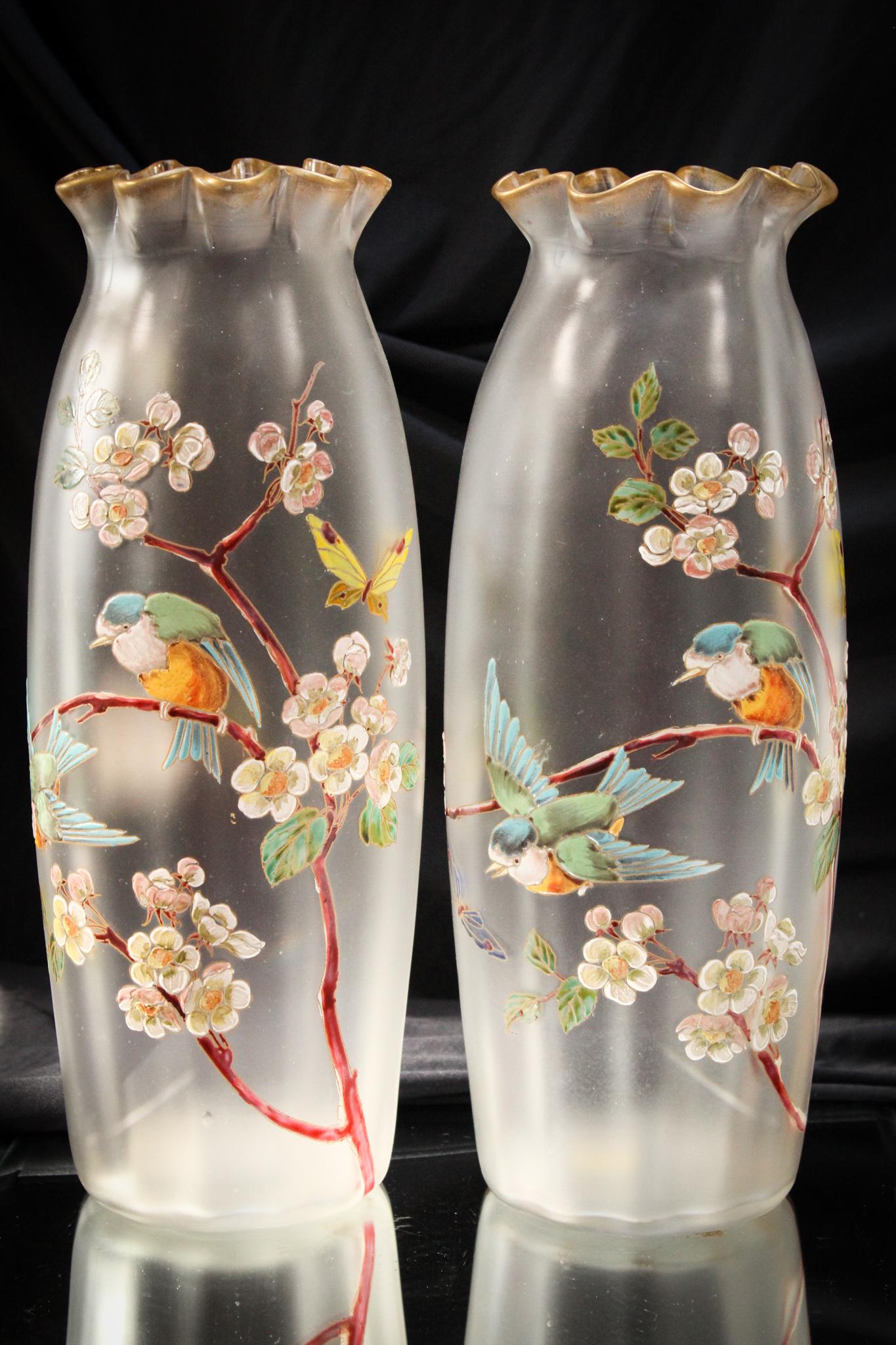Mt. Joye Bohemian 14" Huge Enameled Art Glass Vases (1 of 16)