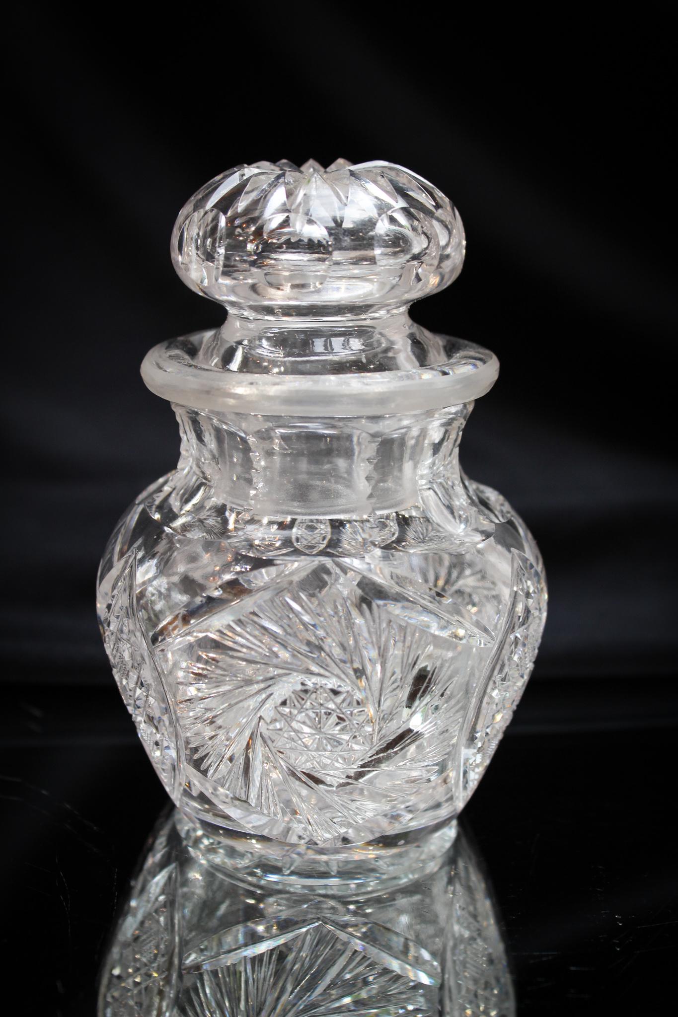 Cut Glass Cherry Jar Maple City signed: Nice. 3 7/8" tall.