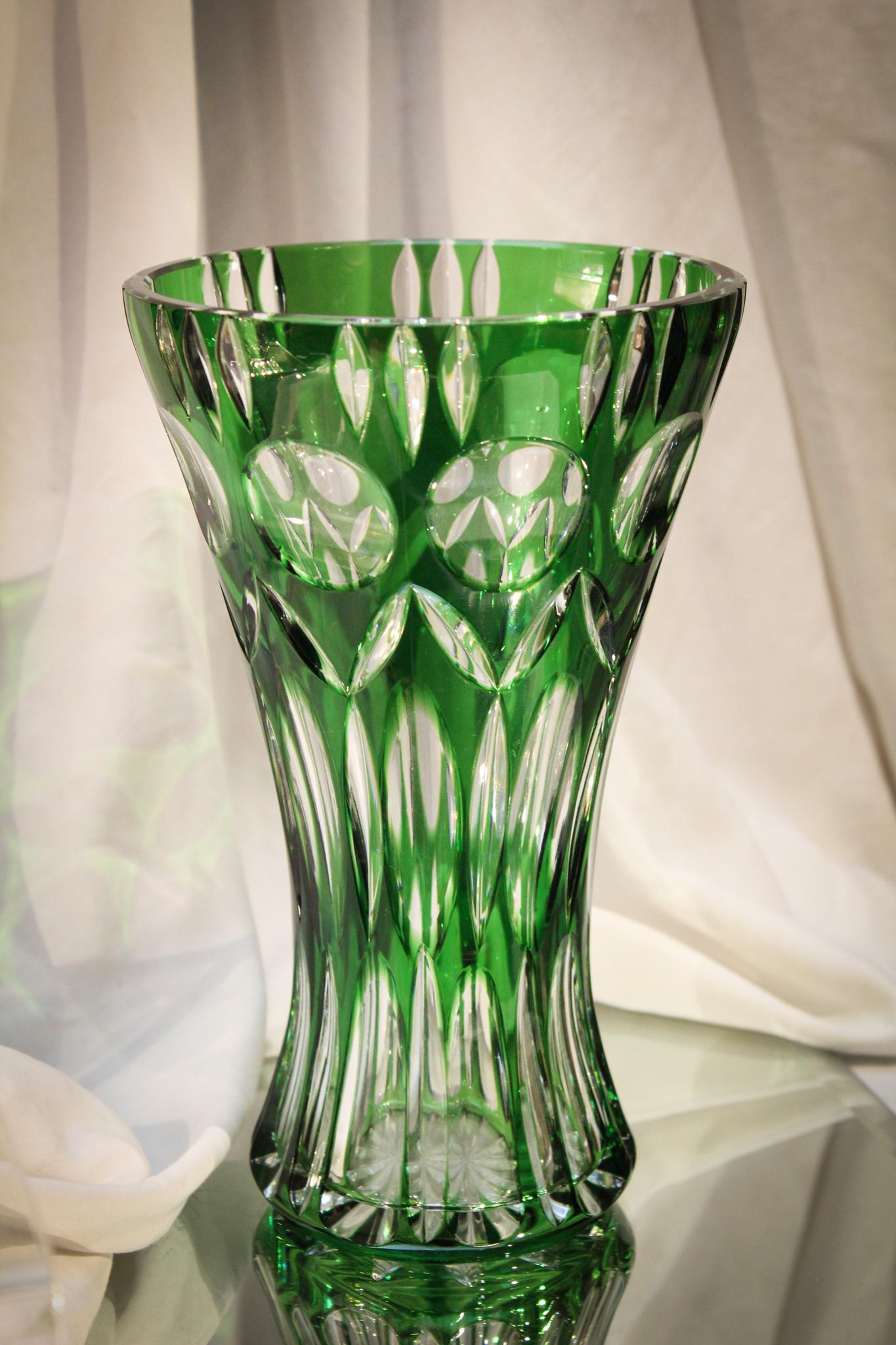 Green Cut to Clear Joska German Vase (1 of 6)