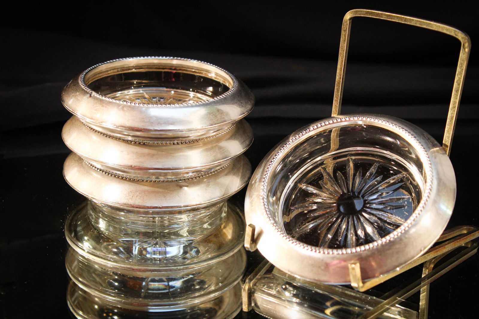 4 pc. Lot Sterling Rim Glass Coasters (1 of 4)