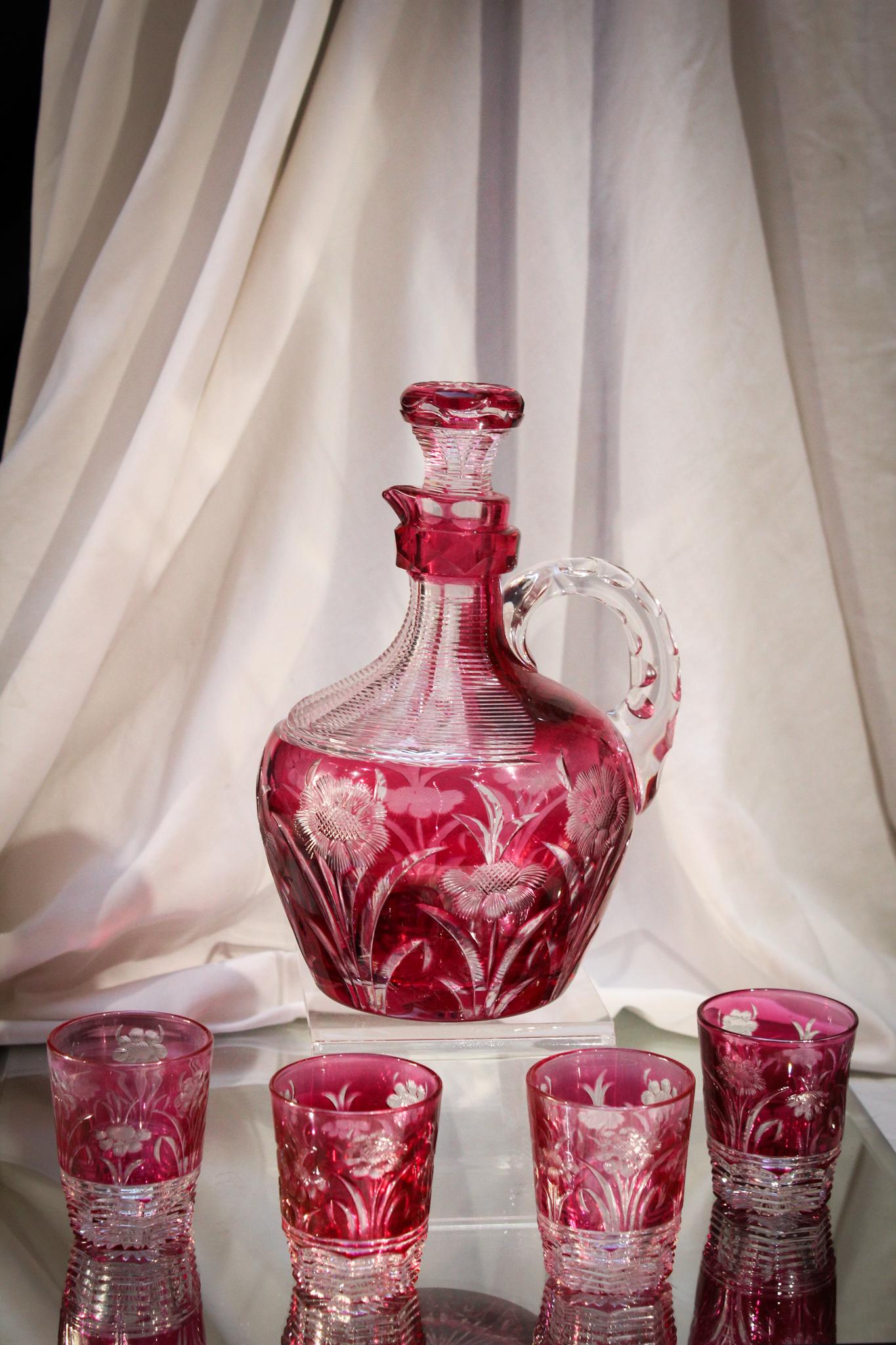 BPCG Brilliant Period Cut Glass Cranberry to Clear Decanter Set (1 of 10)