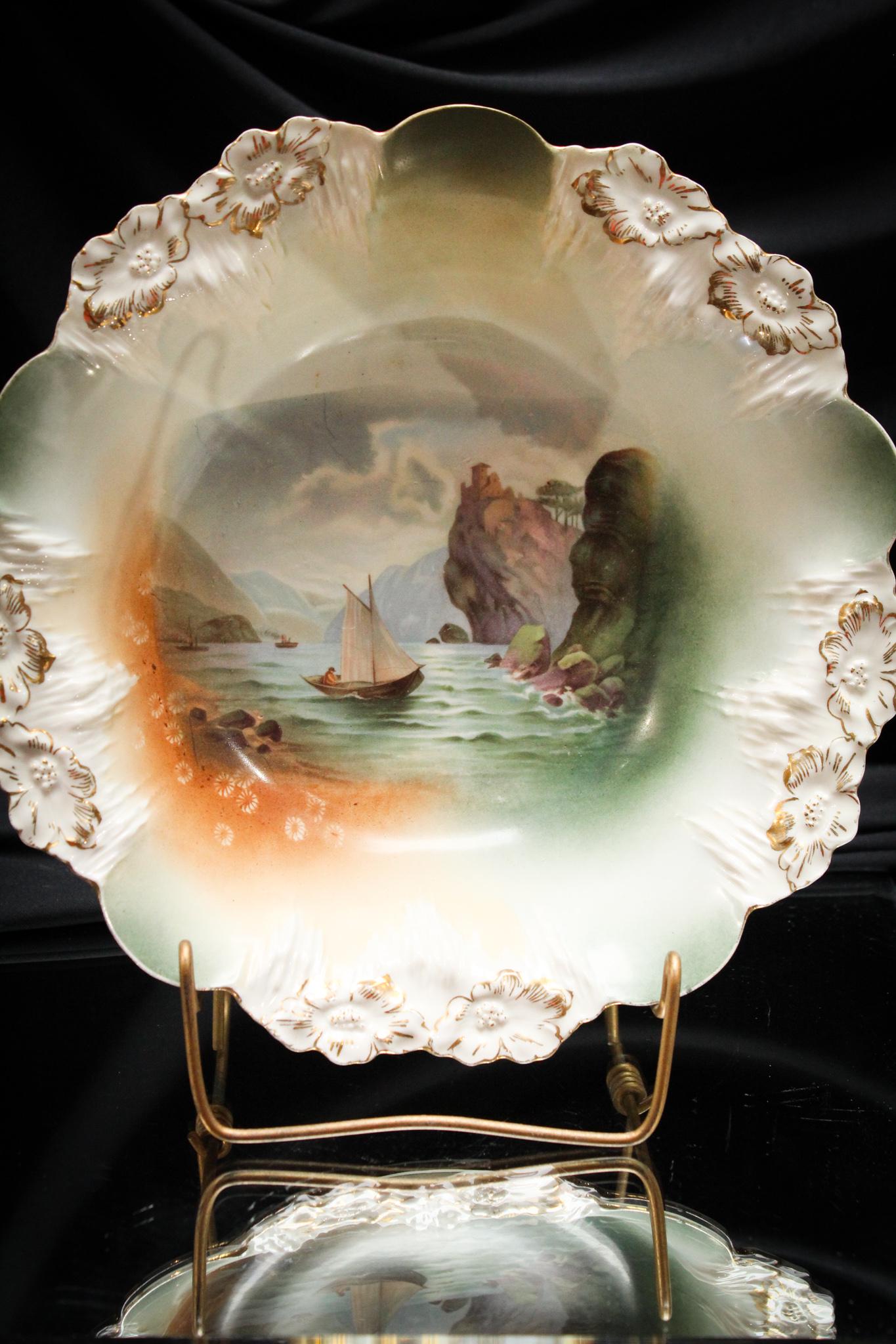 RS Prussia Scenic Porcelain Bowl: Signed RS Prussia Bowl with scenic dÃ©cor. Measures 3" by 11".