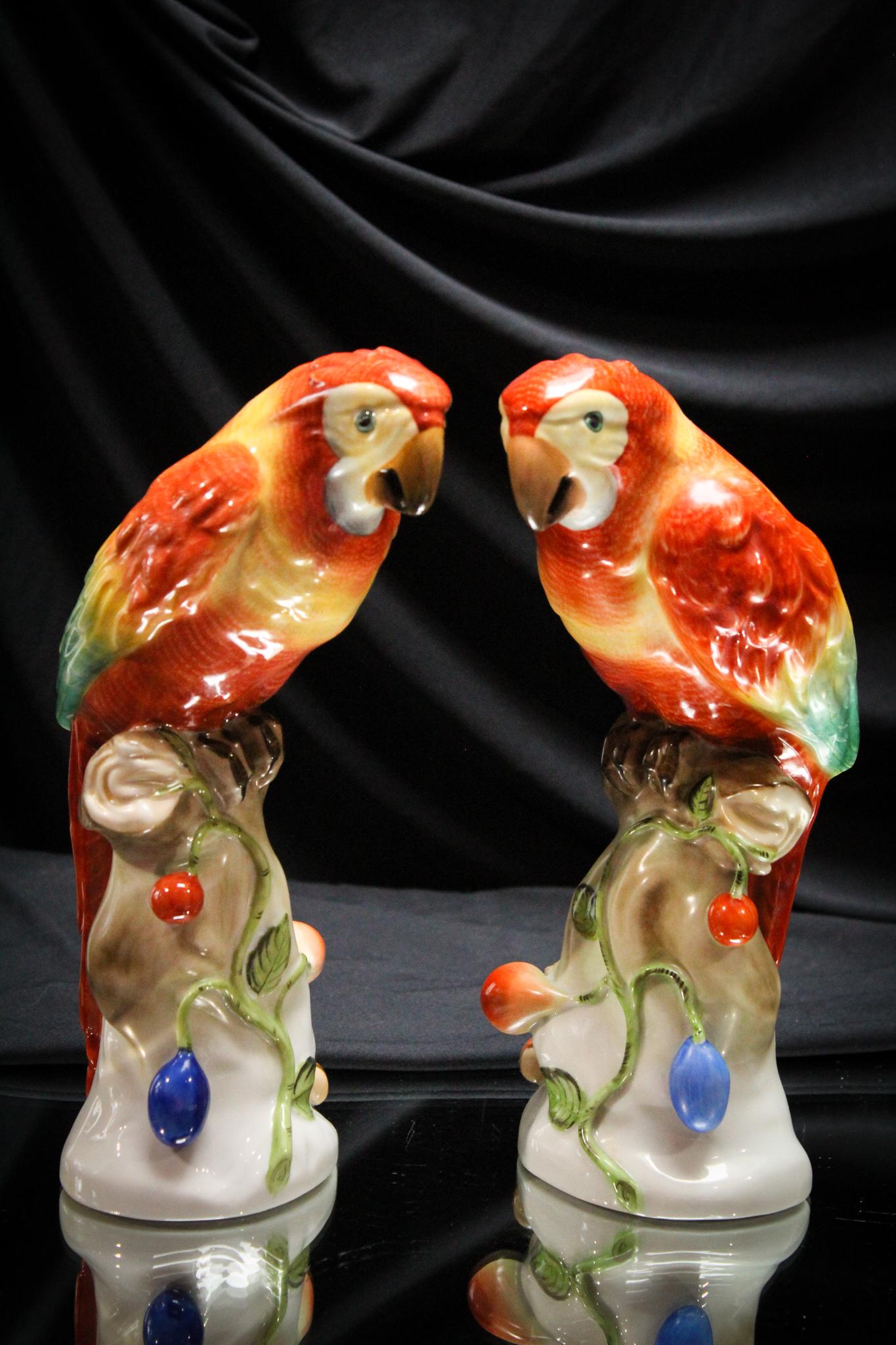 Pair Herend Porcelain 10" Parrot Figurines (1 of 5)