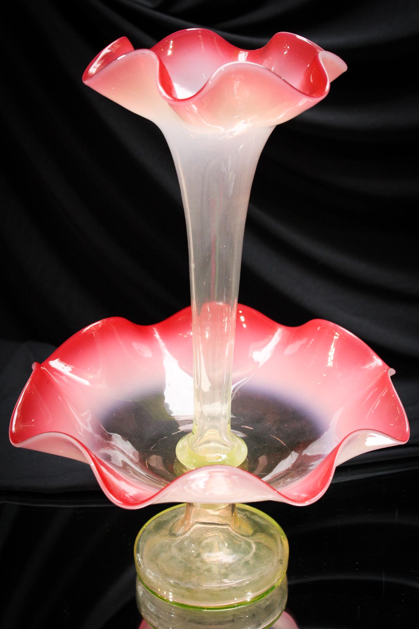 Victorian Vaseline Cranberry Epergne Glass Centerpiece (1 of 8)