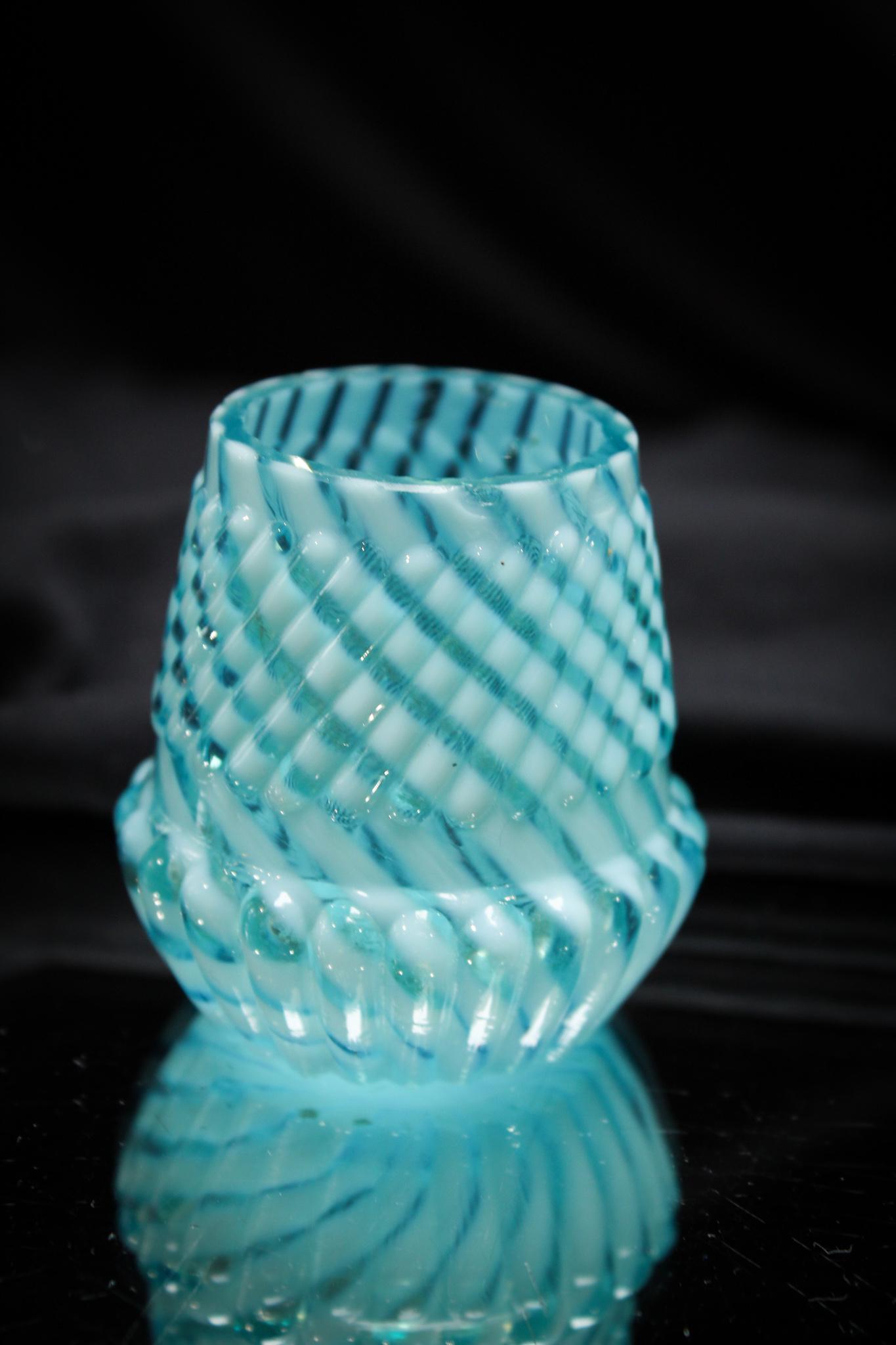 Northwood Blue Opalescent Victorian Toothpick Holder: A favorite pattern among collectors, this toothpick is a nice one. Great color and opal. You gotta love it. Measures 2 1/4" tall.
