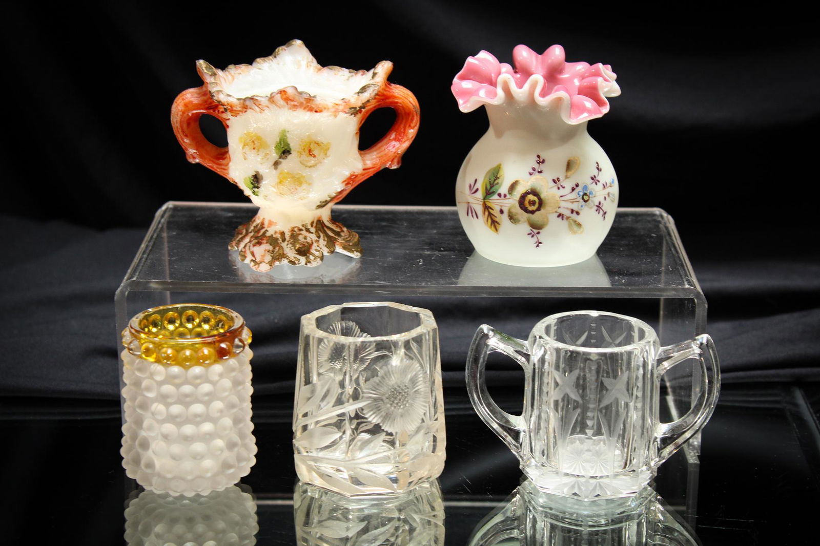 5 pc. Lot Victorian Glass Toothpick Holders: Great assortment in this grouping of Victorian toothpick holders