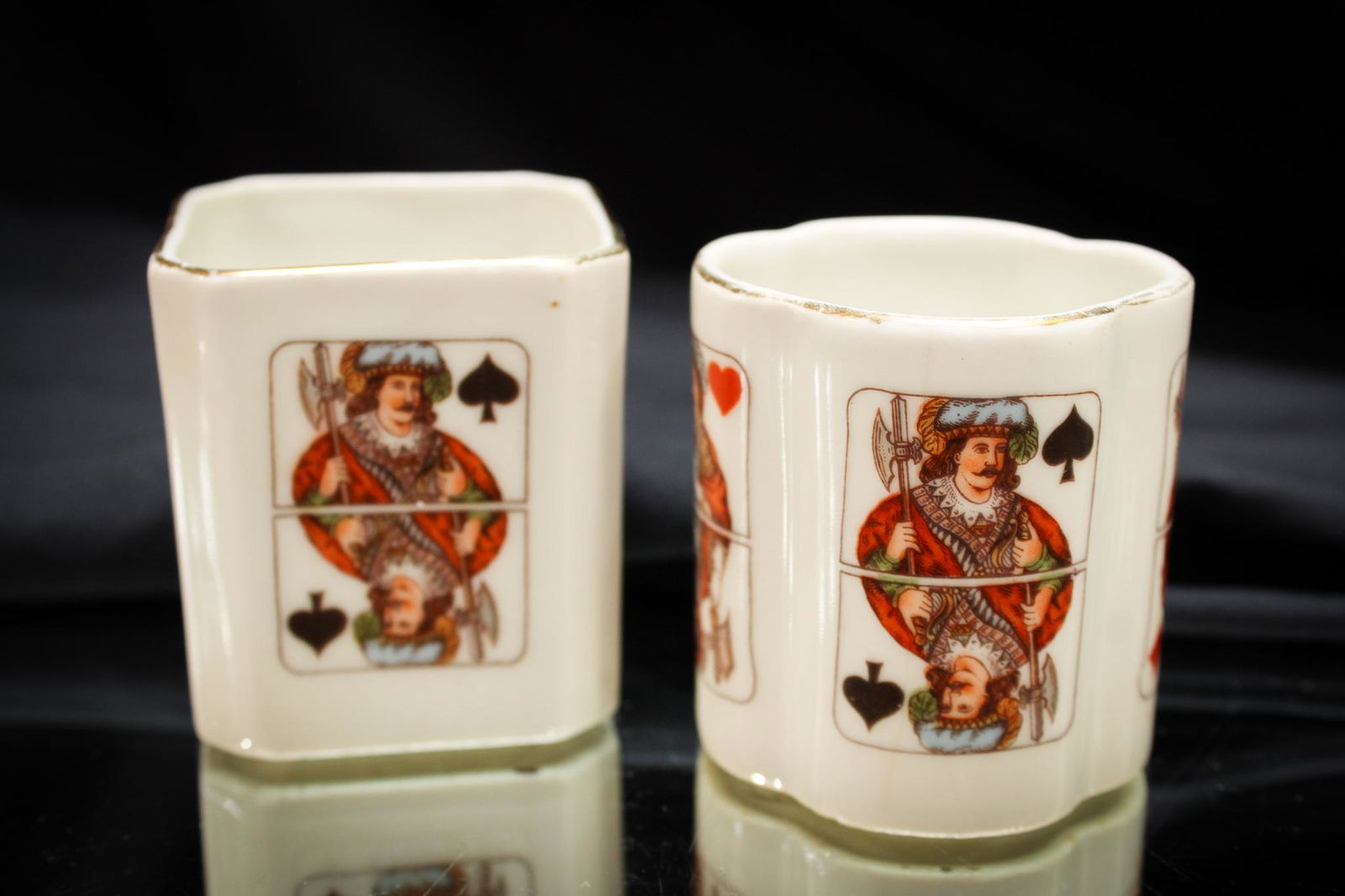 2 pc. Lot Victorian German Porcelain Gambling Toothpick Holders: Are you lucky enough to have it in your cards to win this lot? Who has the best hand? Gamble to win this great lot of German porcelain Victorian Toothpick holders. They are charming novelites for sure