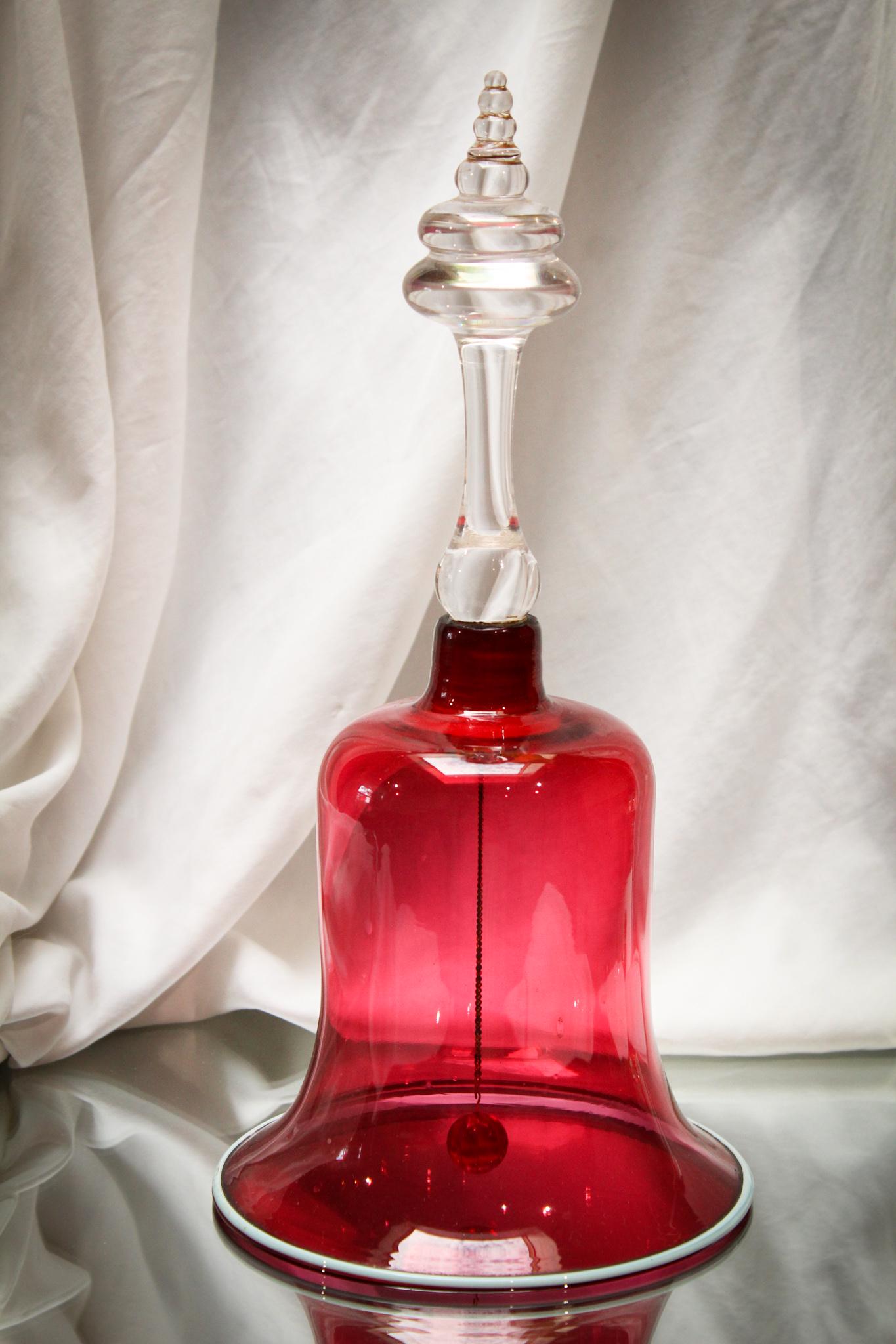 Large 14" Victorian Cranberry Art Glass Bell (1 of 4)