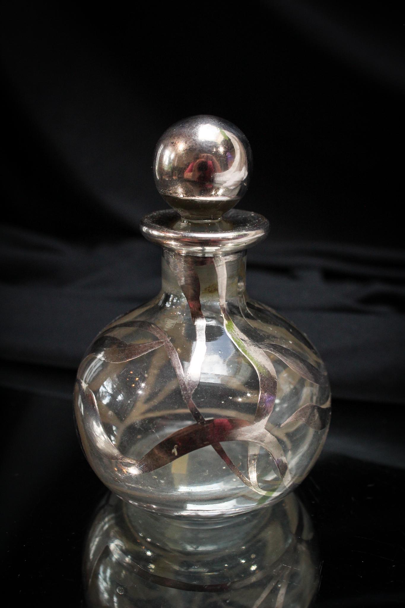 Victorian Sterling Overlay Glass Perfume Bottle (1 of 4)