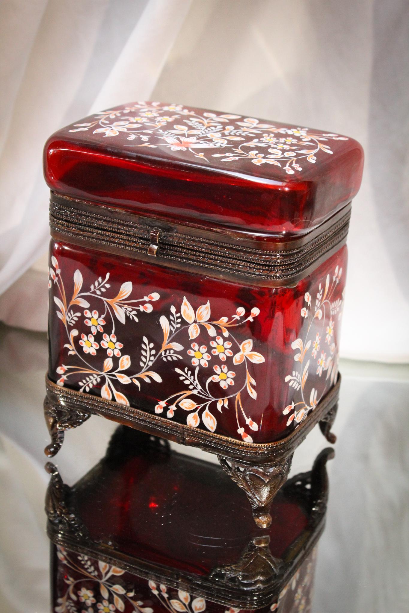 Victorian Ruby Enameled Glass Ormulu Jewelry casket (1 of 6)