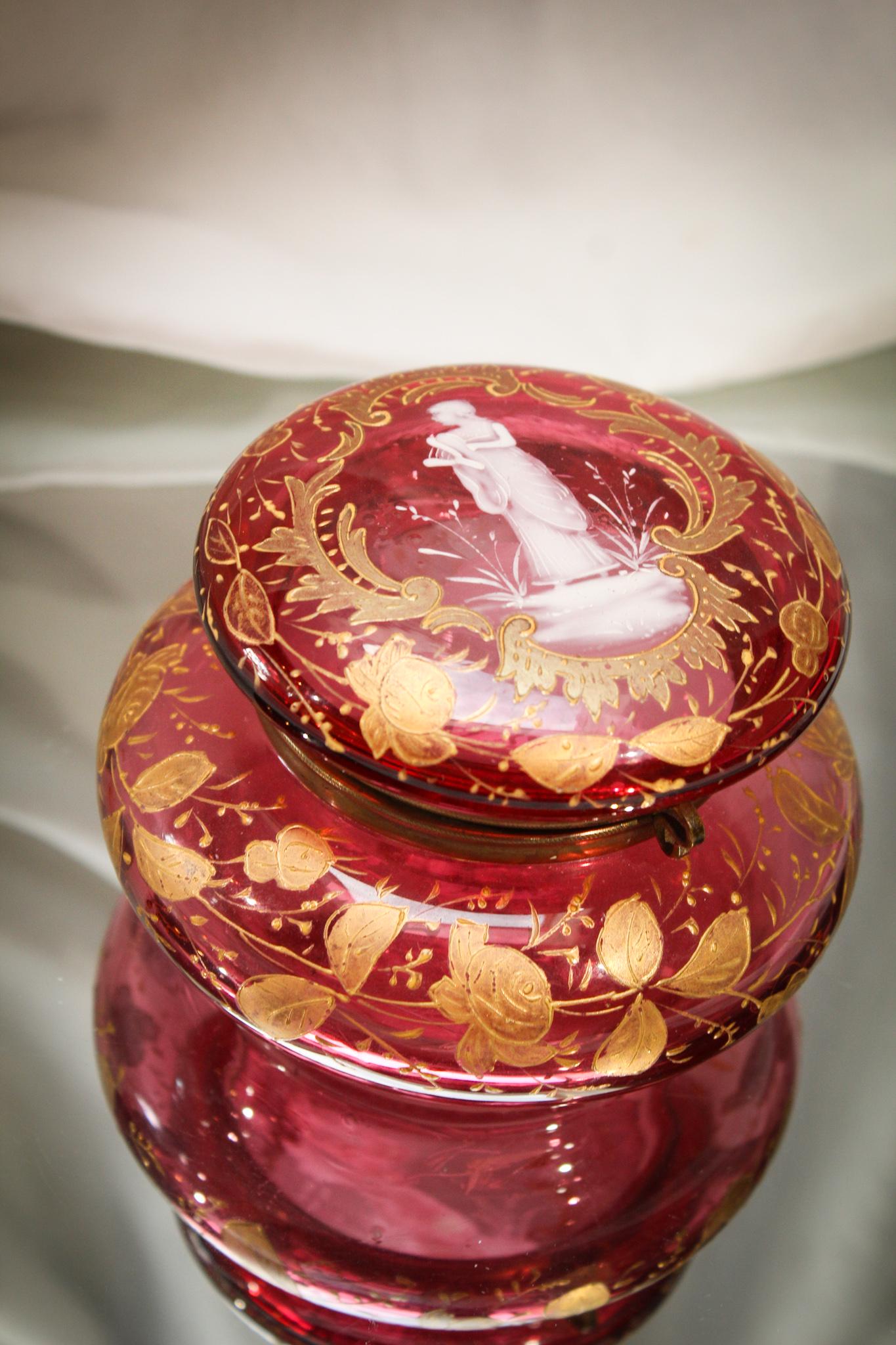 Victorian Cranberry Glass Mary Gregory Puff Box (1 of 7)