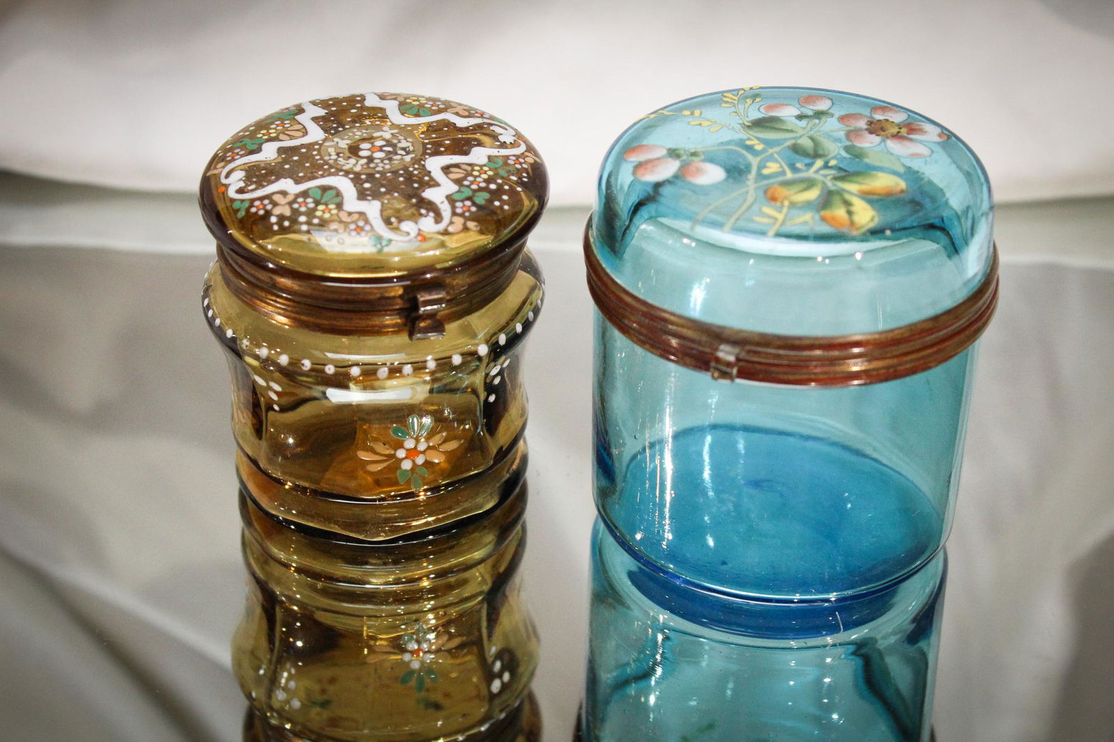 2 pc. Lot Victorian Enameled Glass Puff Ring Boxes (1 of 9)