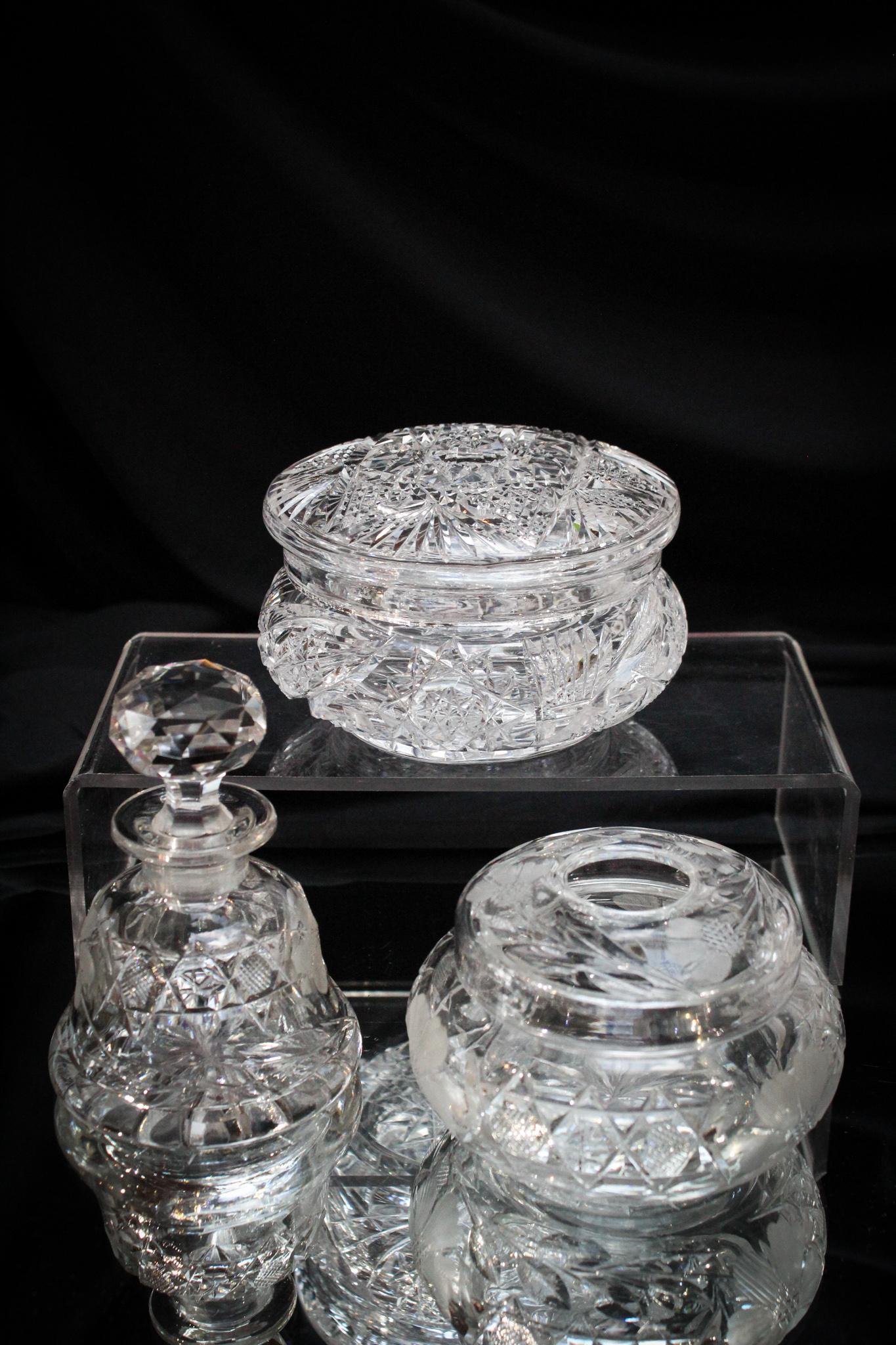 3 pc. Lot ABP Brilliant Cut Glass Vanity Items (1 of 10)