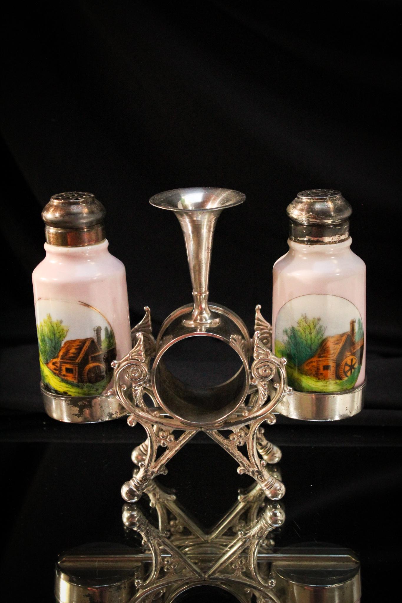 Victorian Silverplate Salt Shaker Napkin Ring Vase Set (1 of 7)