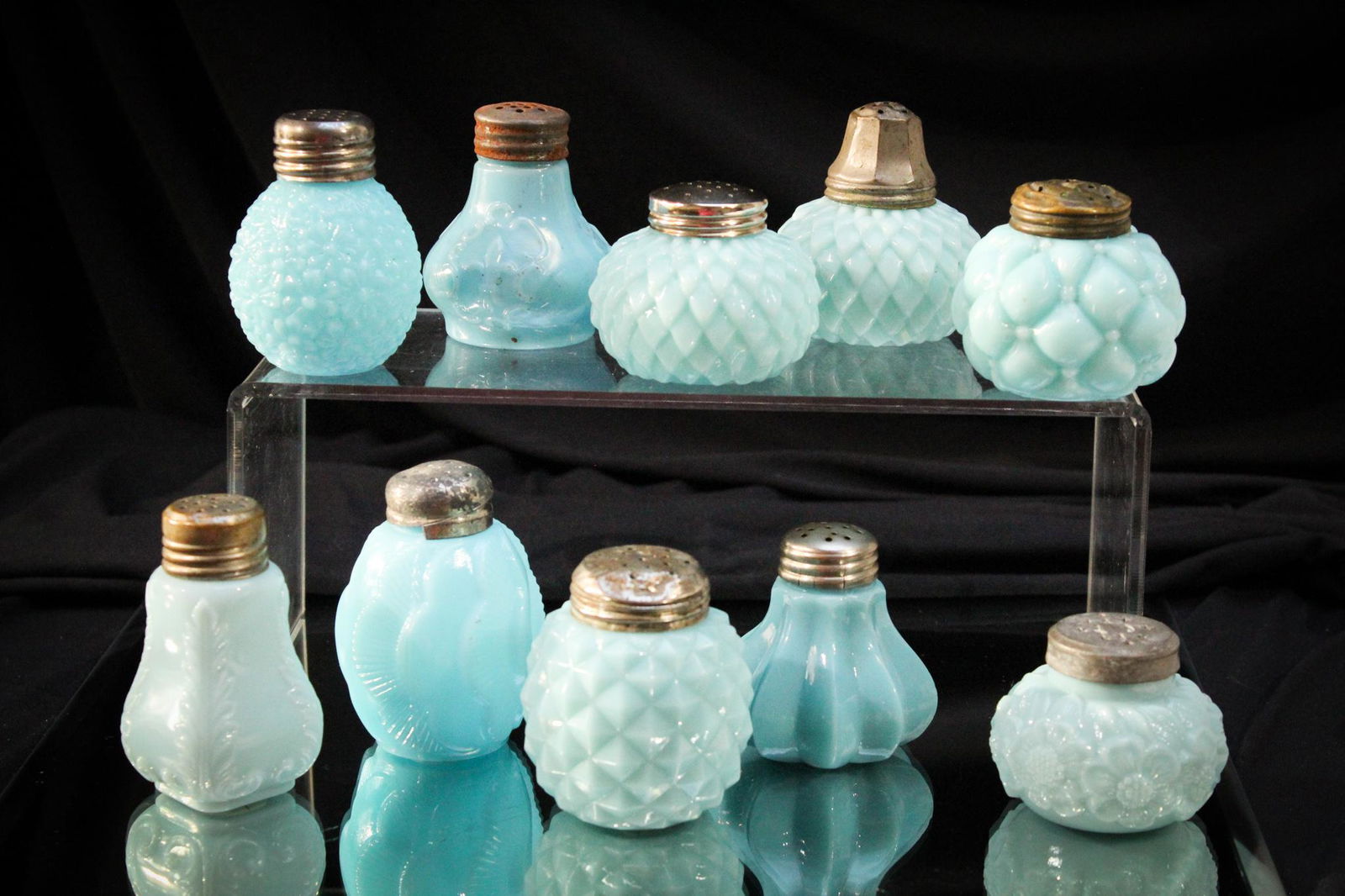 10 pc. Lot Victorian Blue Opaque Glass Salt Shakers (1 of 4)