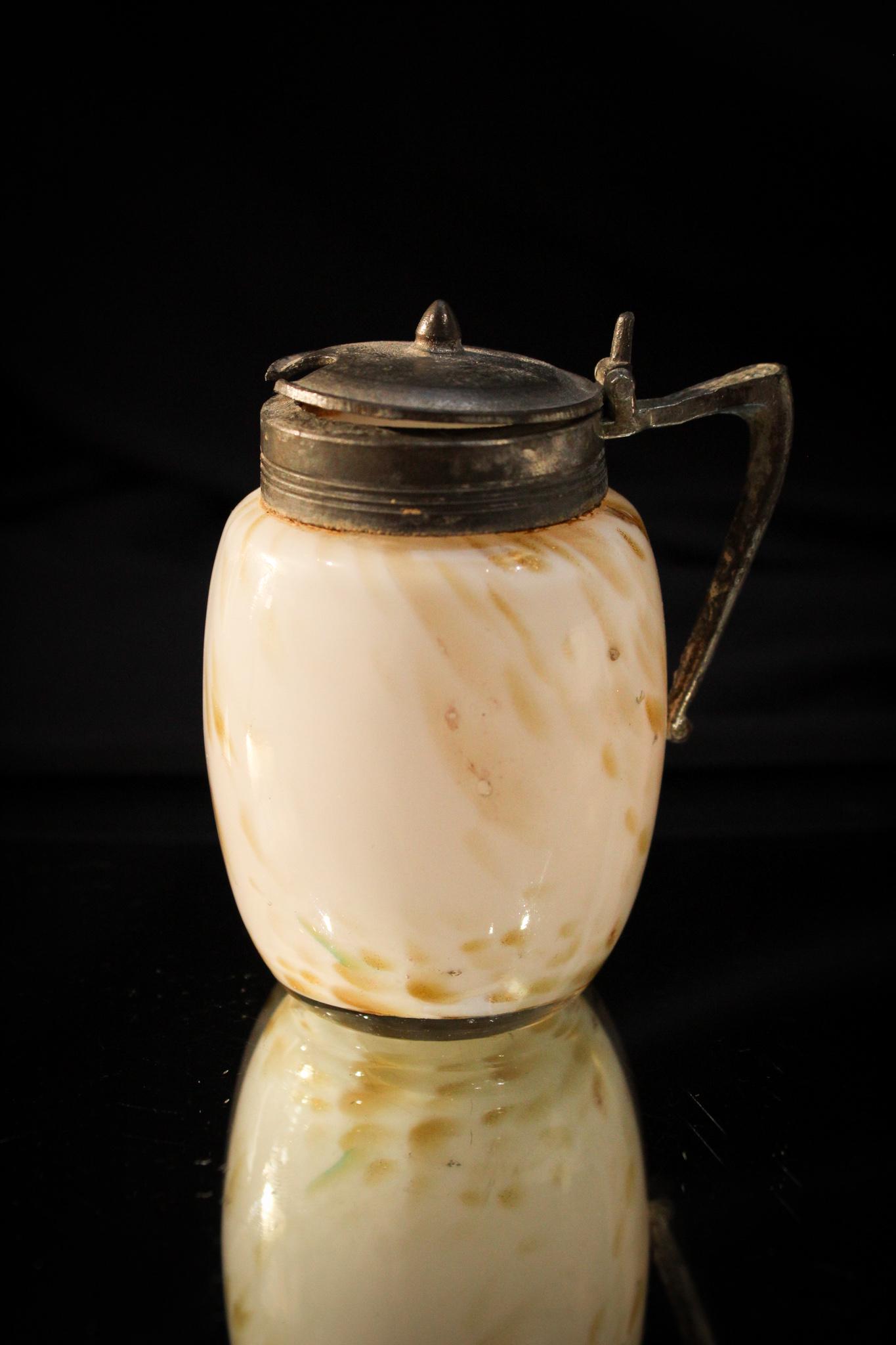Unusual Gold Mica Spatter cased Victorian Glass  Mustard jar (1 of 5)