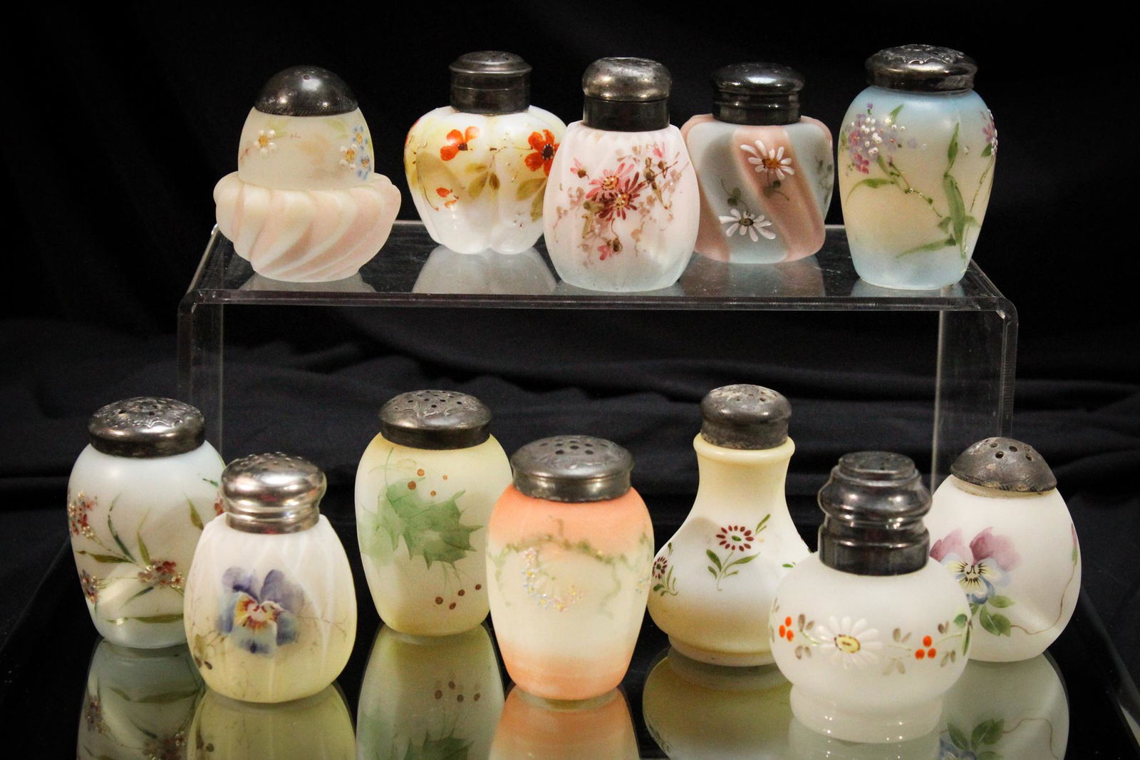 12 pc. Lot Victorian Glass Wavecrest & Mt. Washington Salt Shakers (1 of 5)