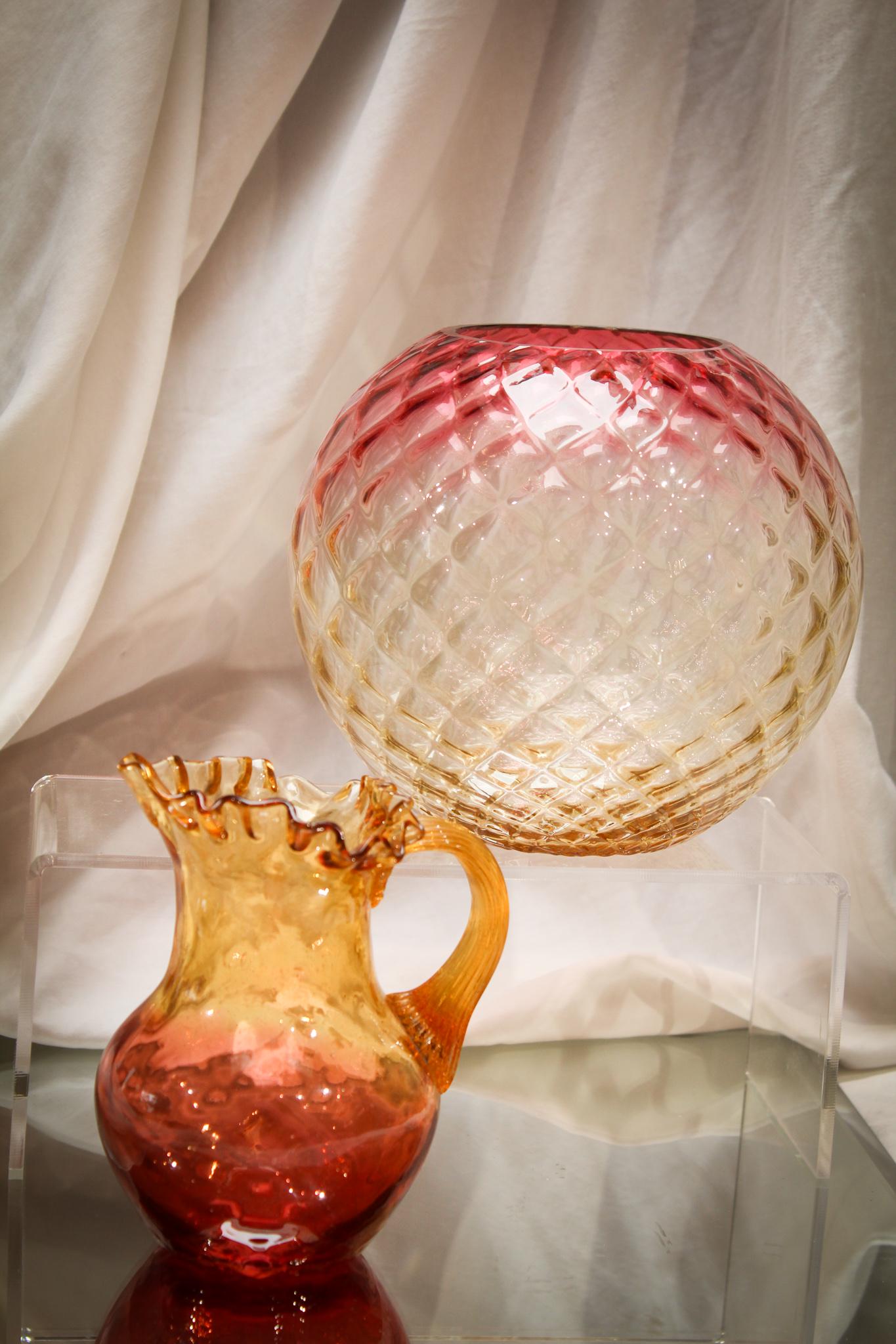 2 pc. Lot Amberina Glass Rosebowl & Creamer (1 of 6)