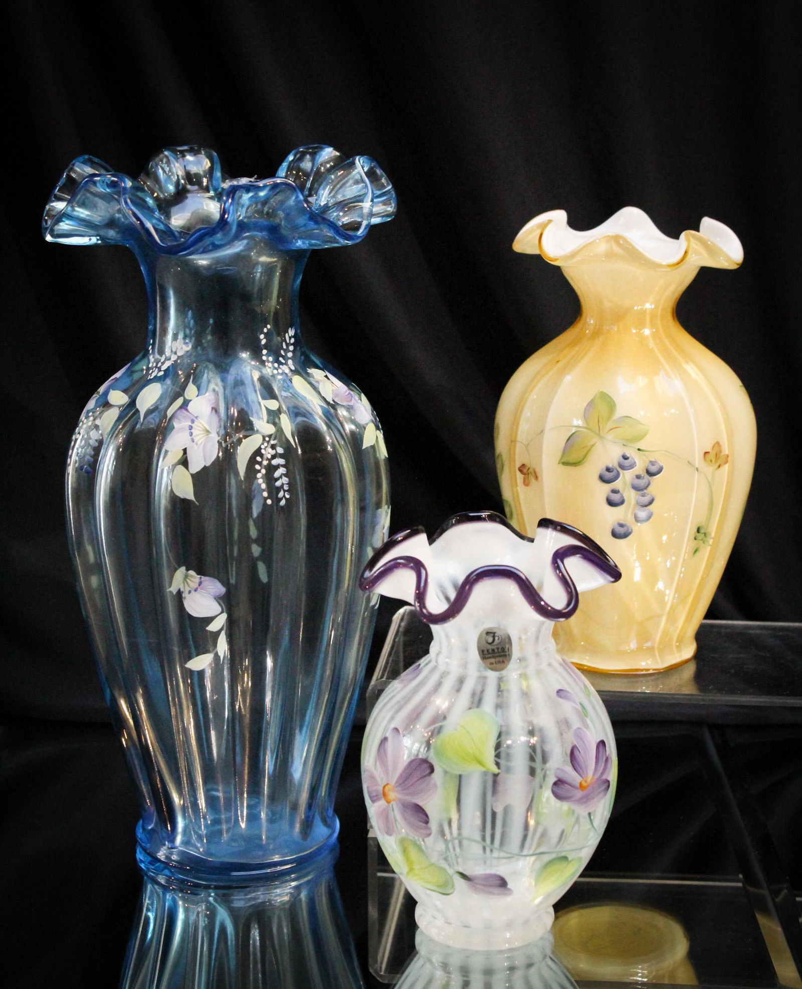 3 pc Lot Fenton Art Glass Hand Painted Vases (1 of 11)