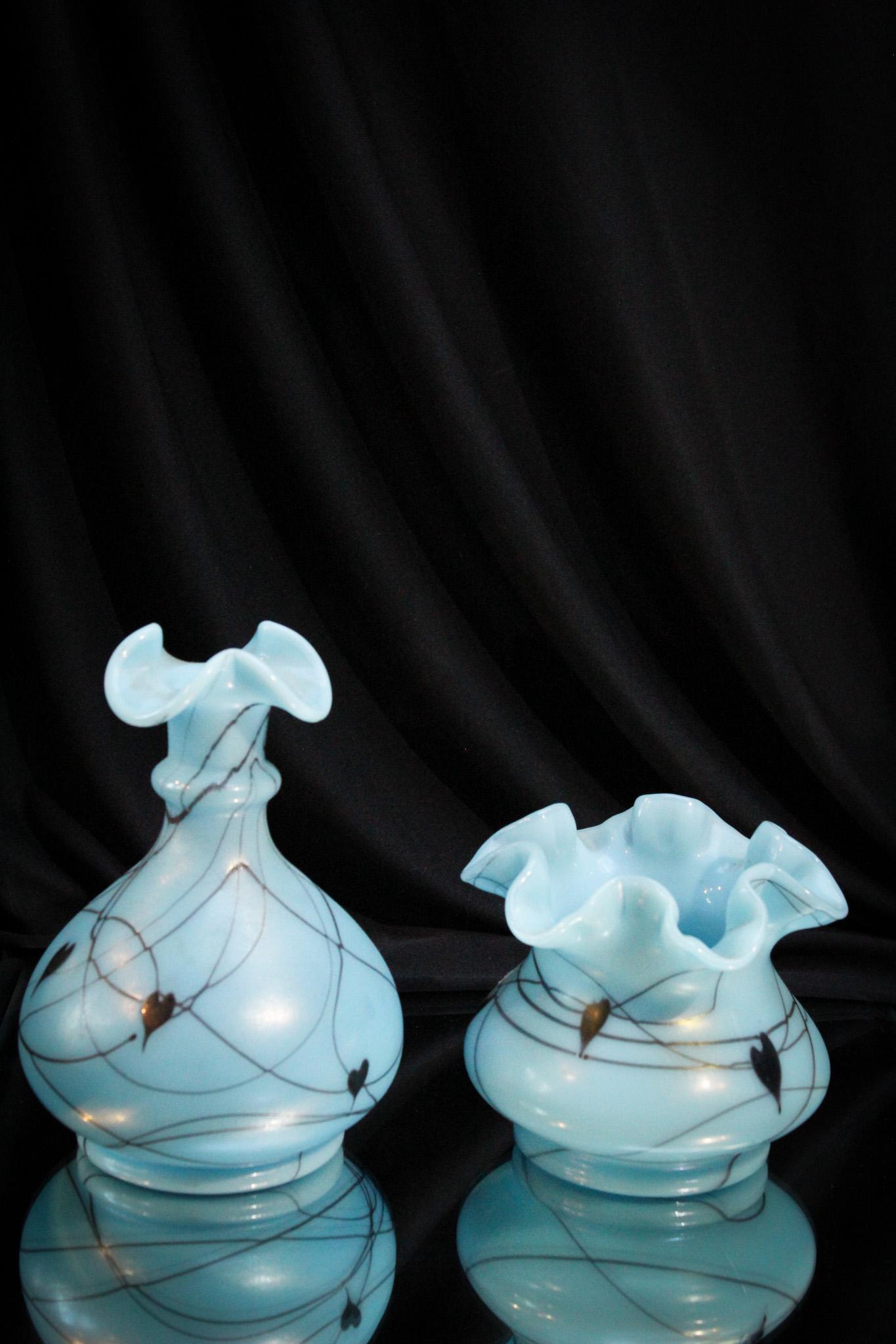 2 pc Lot Fenton Hanging Hearts Turquoise Vases (1 of 5)