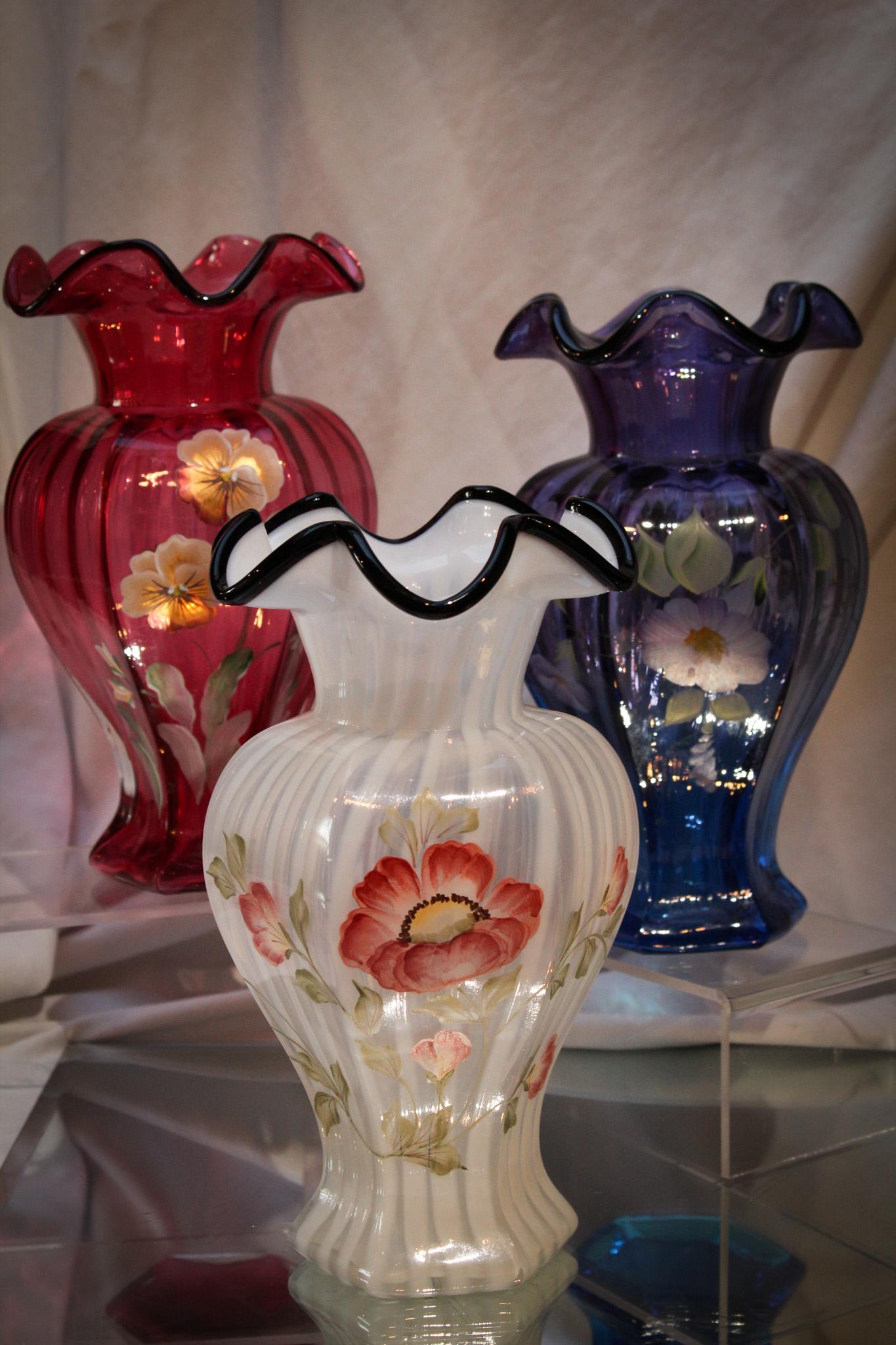 3 pc Lot Fenton Art Glass Hand Painted Vases (1 of 9)
