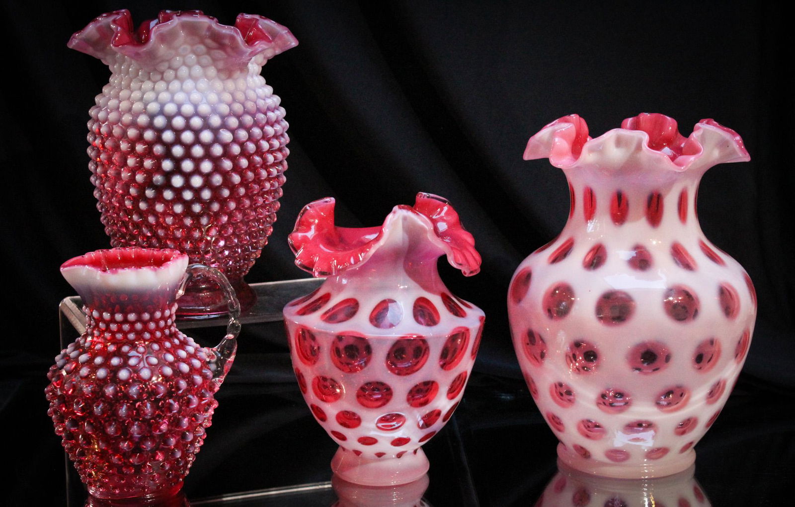 4 pc Lot fenton Cranberry Opalescent Art Glass (1 of 9)