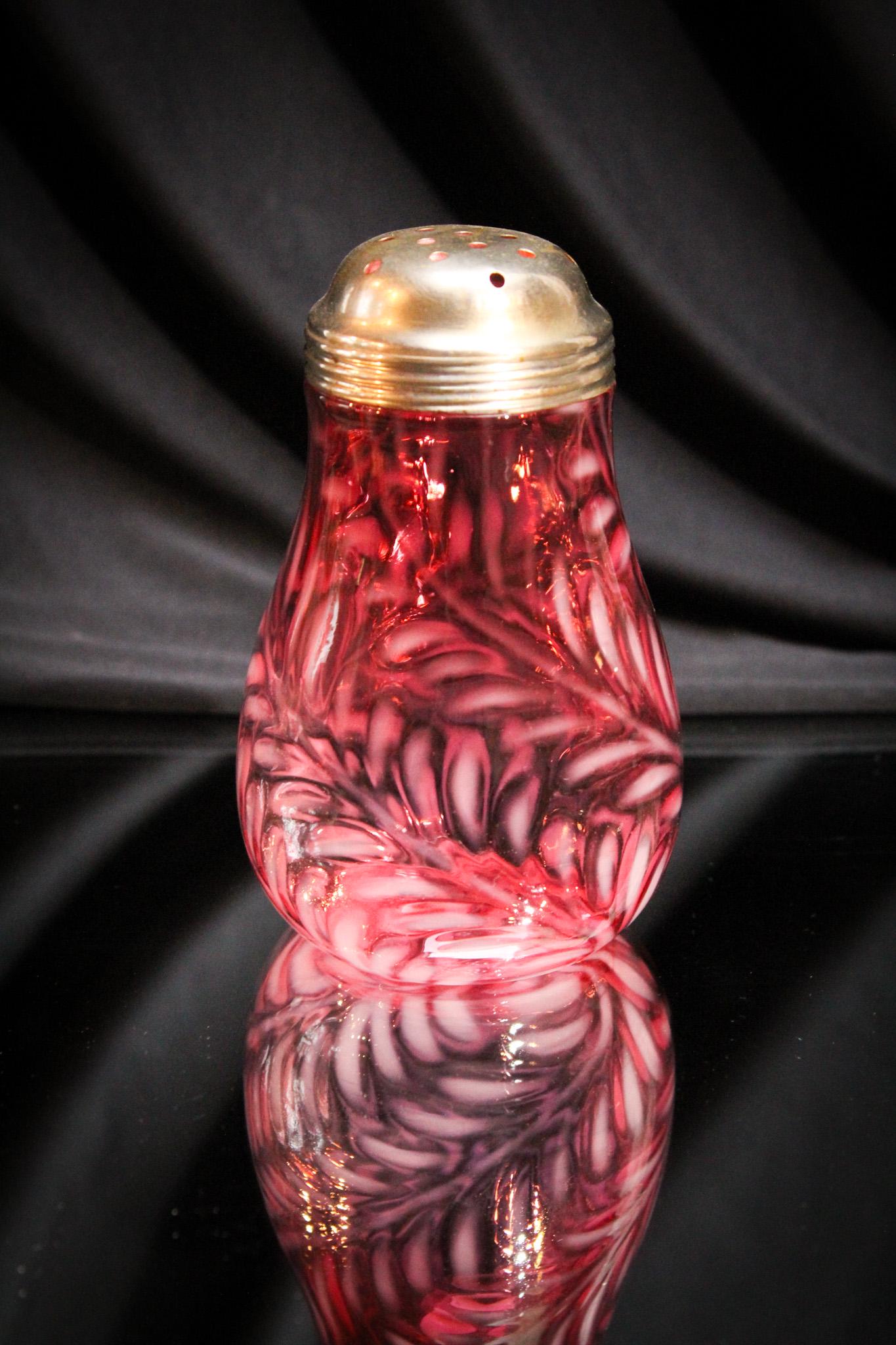 Cranberry Opalescent Victorian Glass Fern Sugar Shaker (1 of 4)
