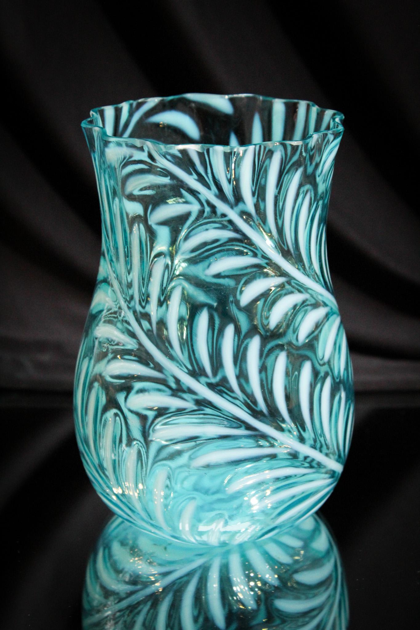 Victorian Blue Opalescent Fern Celery Vase (1 of 3)