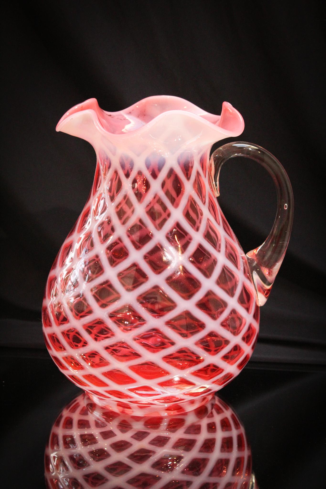 Rare Cranberry Opalescent Northwood Lattice Victorian Pitcher (1 of 6)