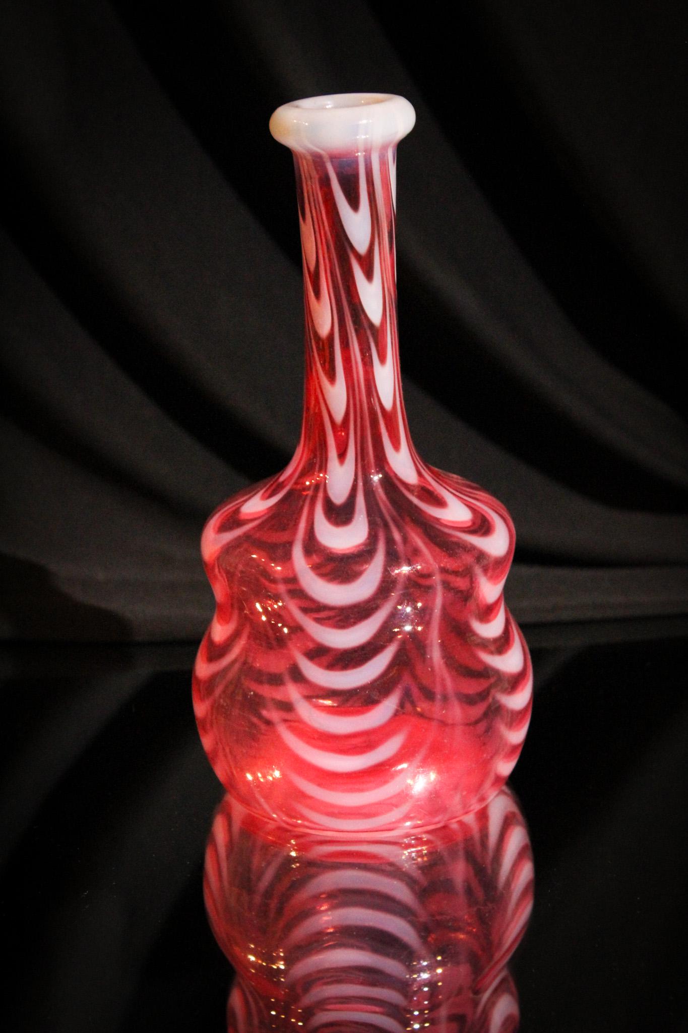 Rare Cranberry Opalescent Drape Barber Bottle (1 of 4)