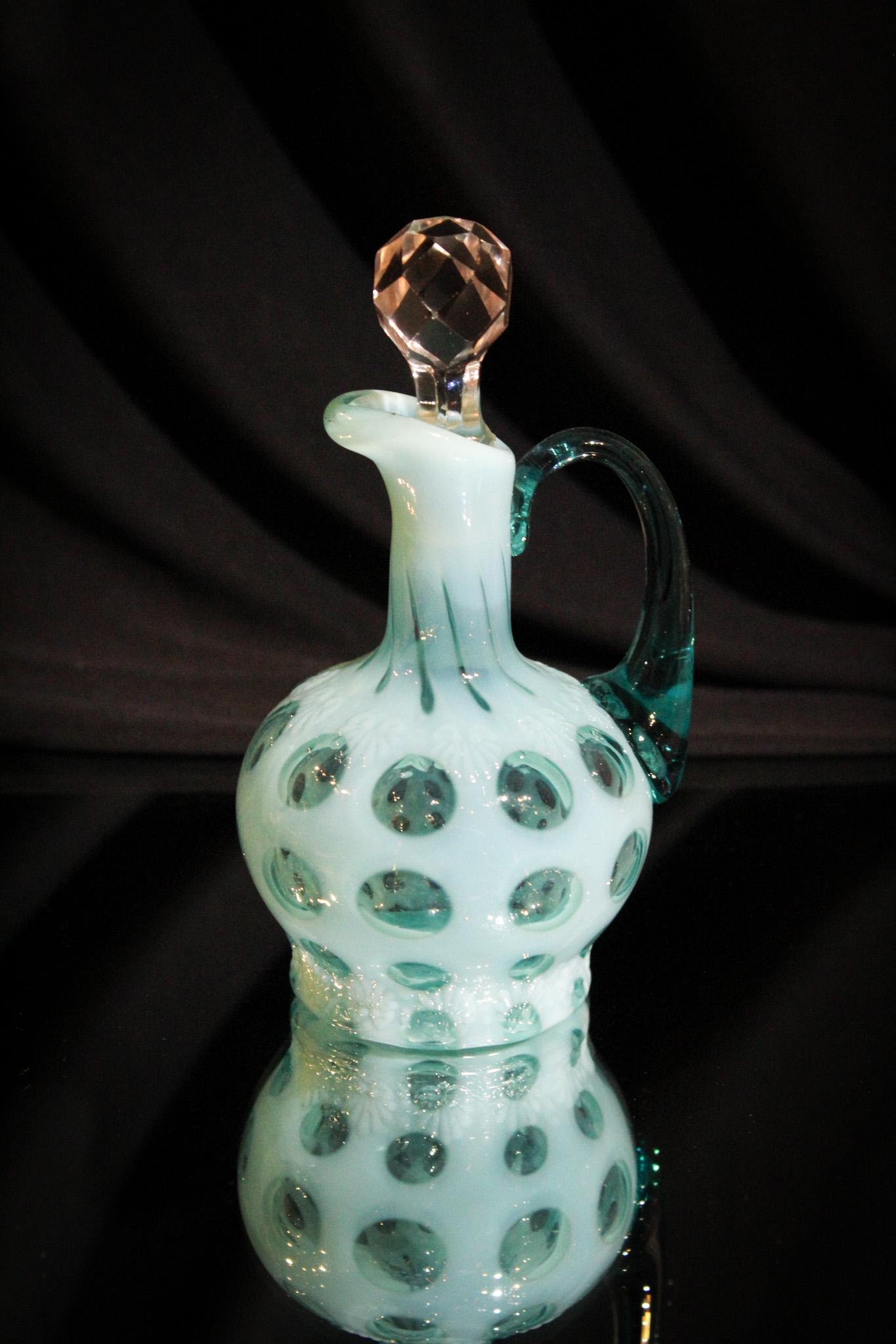 Rare Blue Opalescent Fancy fans Victorian Cruet (1 of 3)
