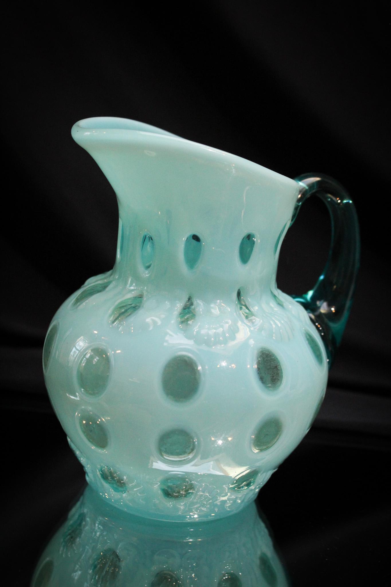 Rare Blue Opalescent Victorian Fancy Fans Polk Dot Creamer (1 of 12)