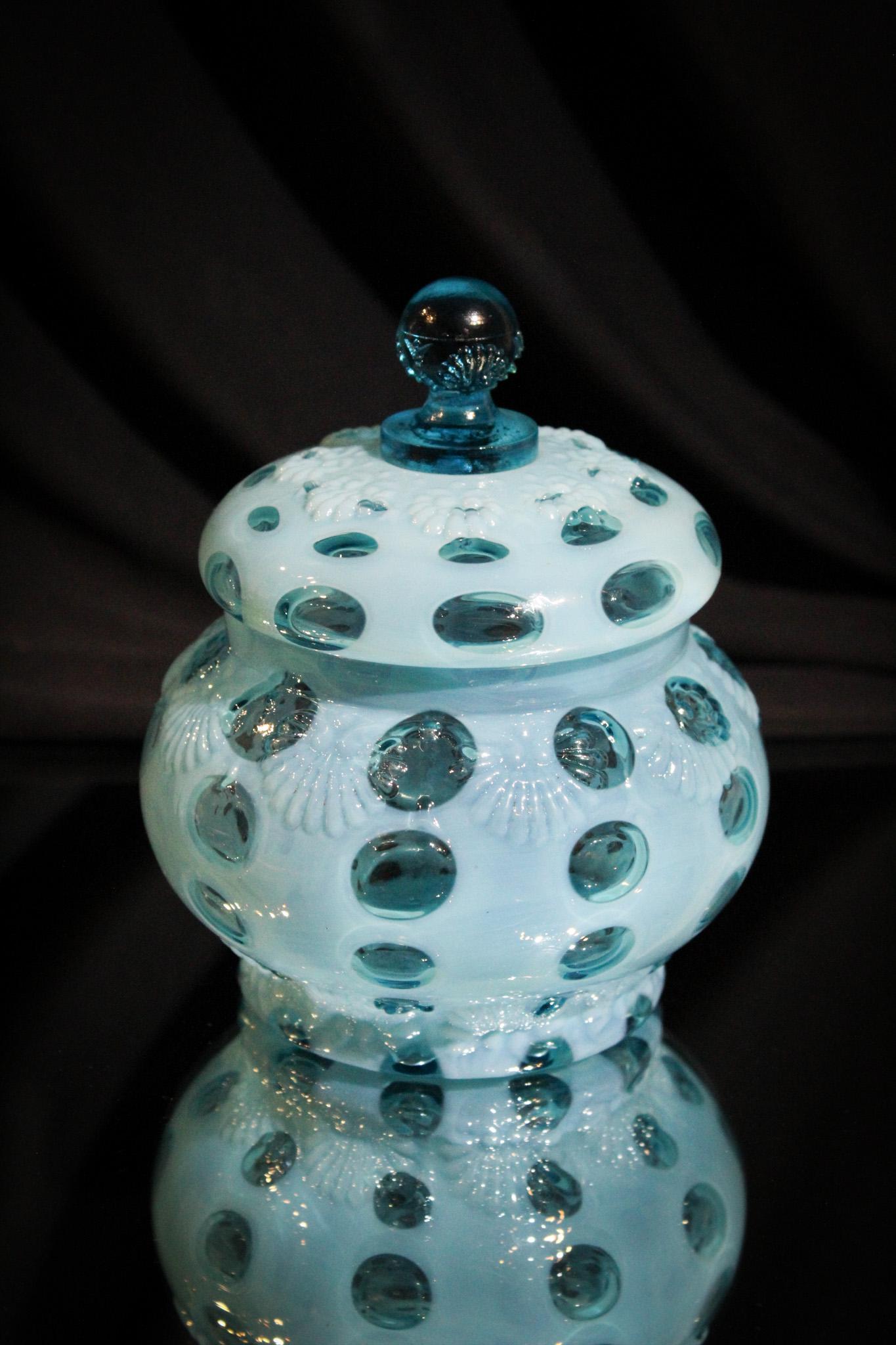 Rare Northwood Blue Opalescent Fancy Fans Sugar (1 of 5)