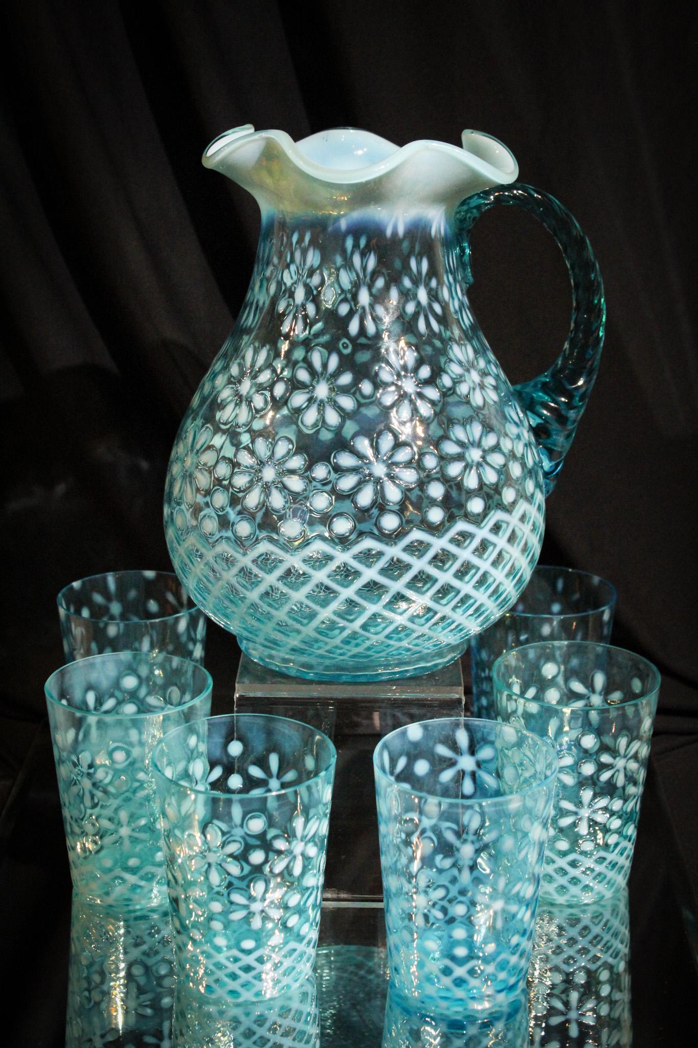 Rare Northwood Blue Opalescent Xmas 7pc water Set (1 of 12)