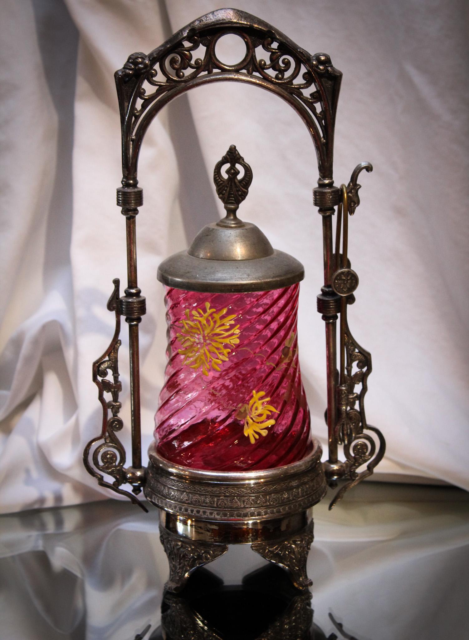 Rare Cranberry Mt. Washington Enameled Victorian Pickle Castor (1 of 8)