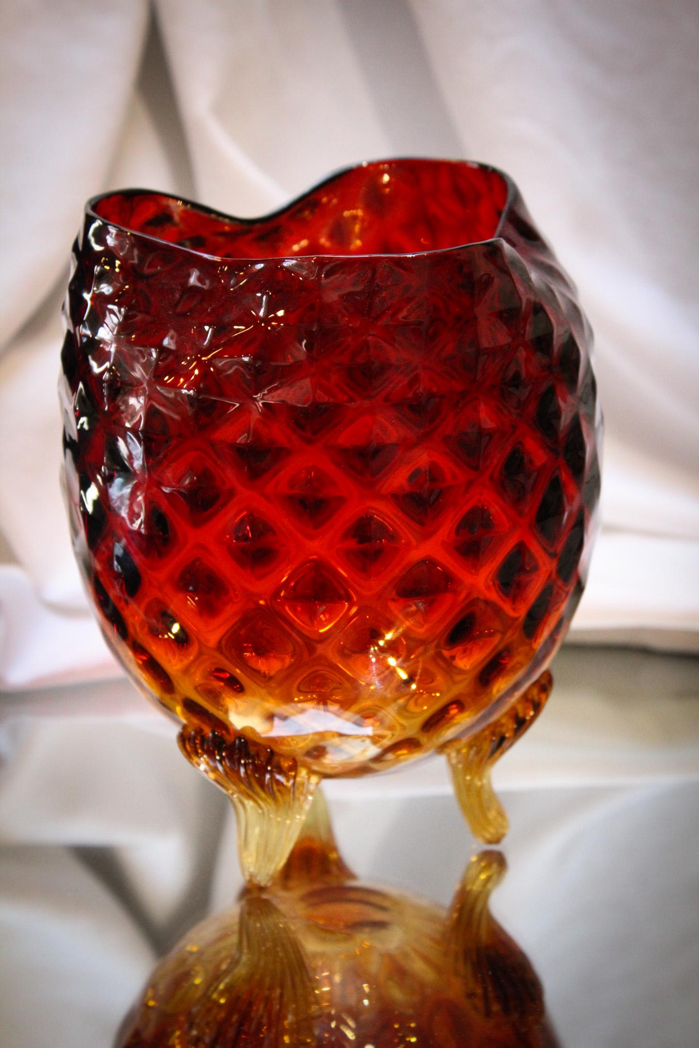 Mt. Washington Glass Rose Amber Diamond Vase (1 of 7)