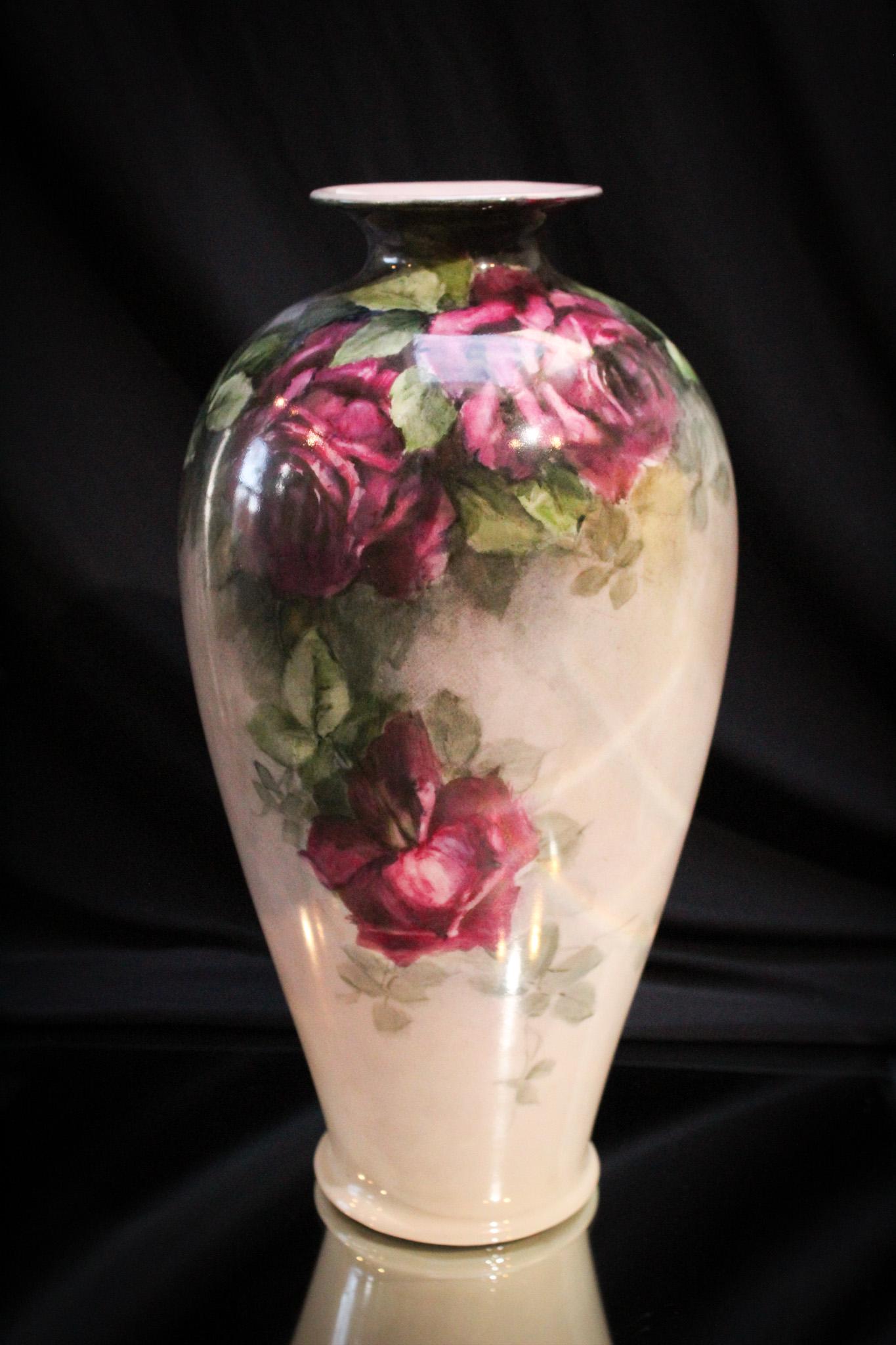 Looks like Fresh Garden Roses on this Lenox Belleek12"  Hand Painted Porcelain Vase (1 of 8)