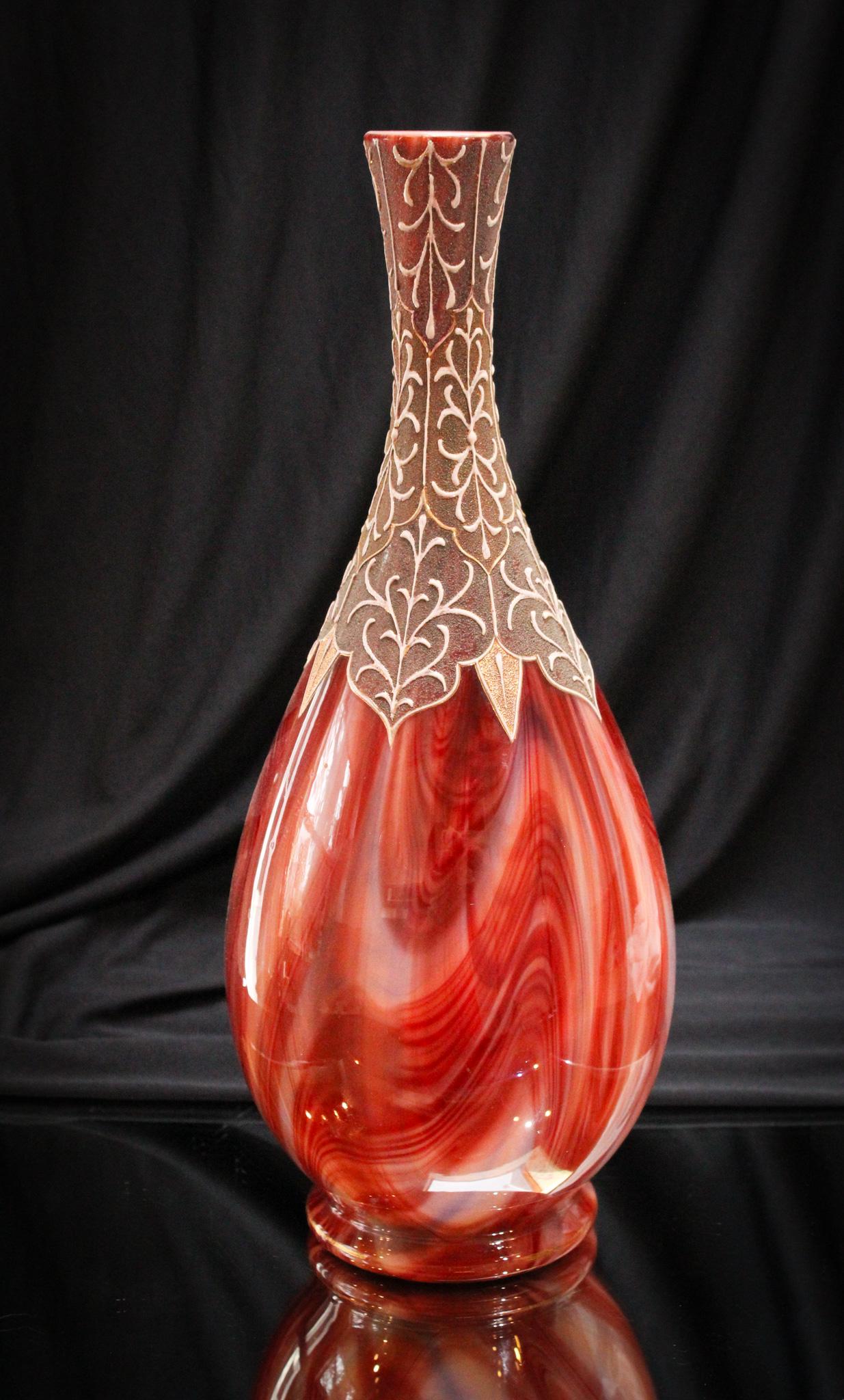 Impressive 13" Loetz Carneol Decorated Art Glass Vase (1 of 7)