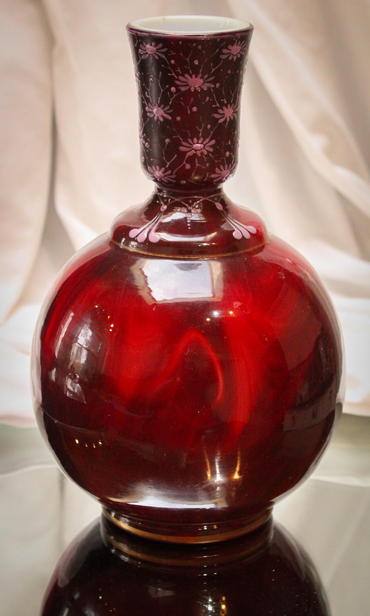 Loetz Carneol Art Glass Decorated Vase (1 of 5)