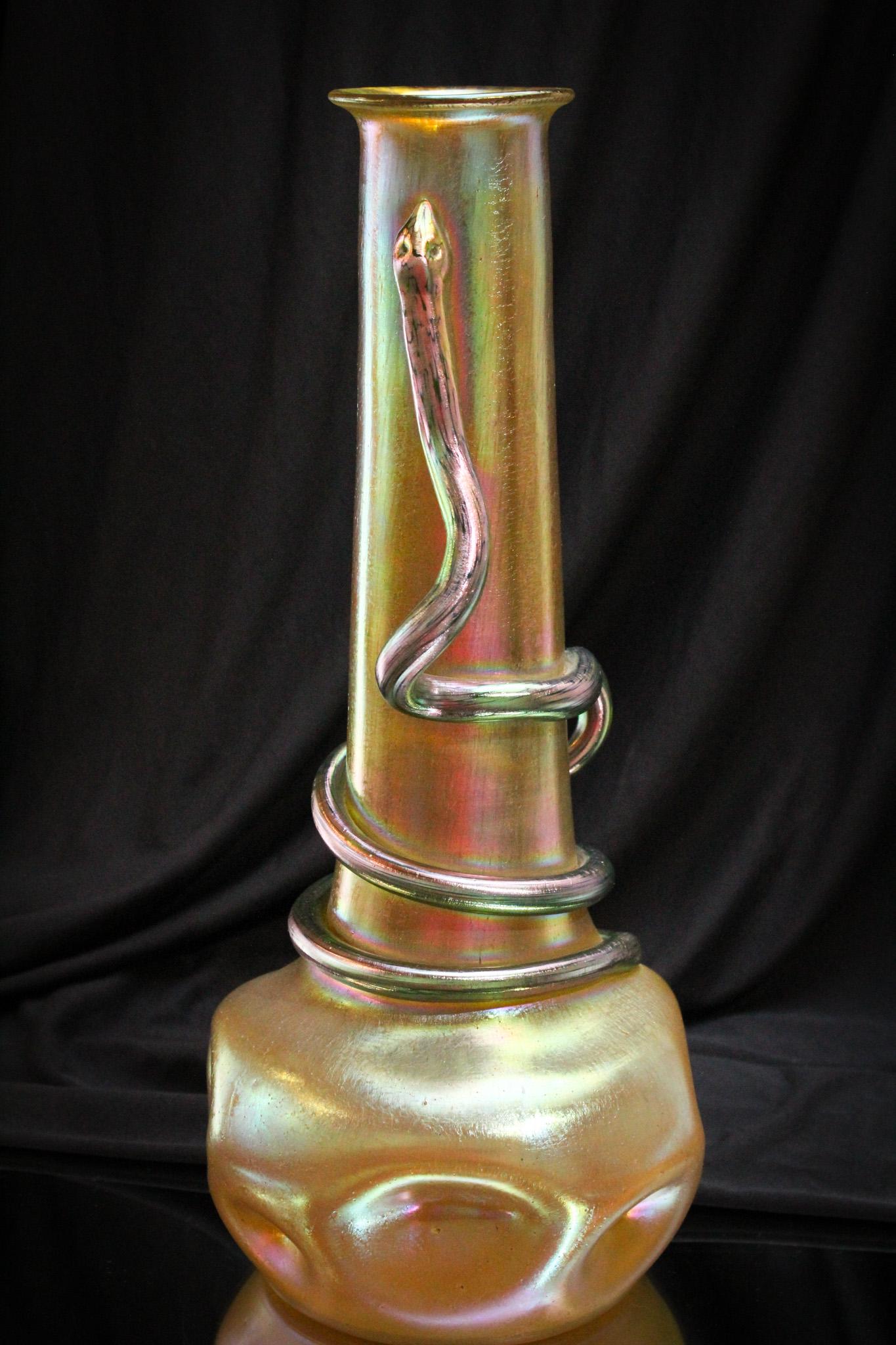 Rare Loetz Silberis applied Snake 14" Massive Vase (1 of 7)