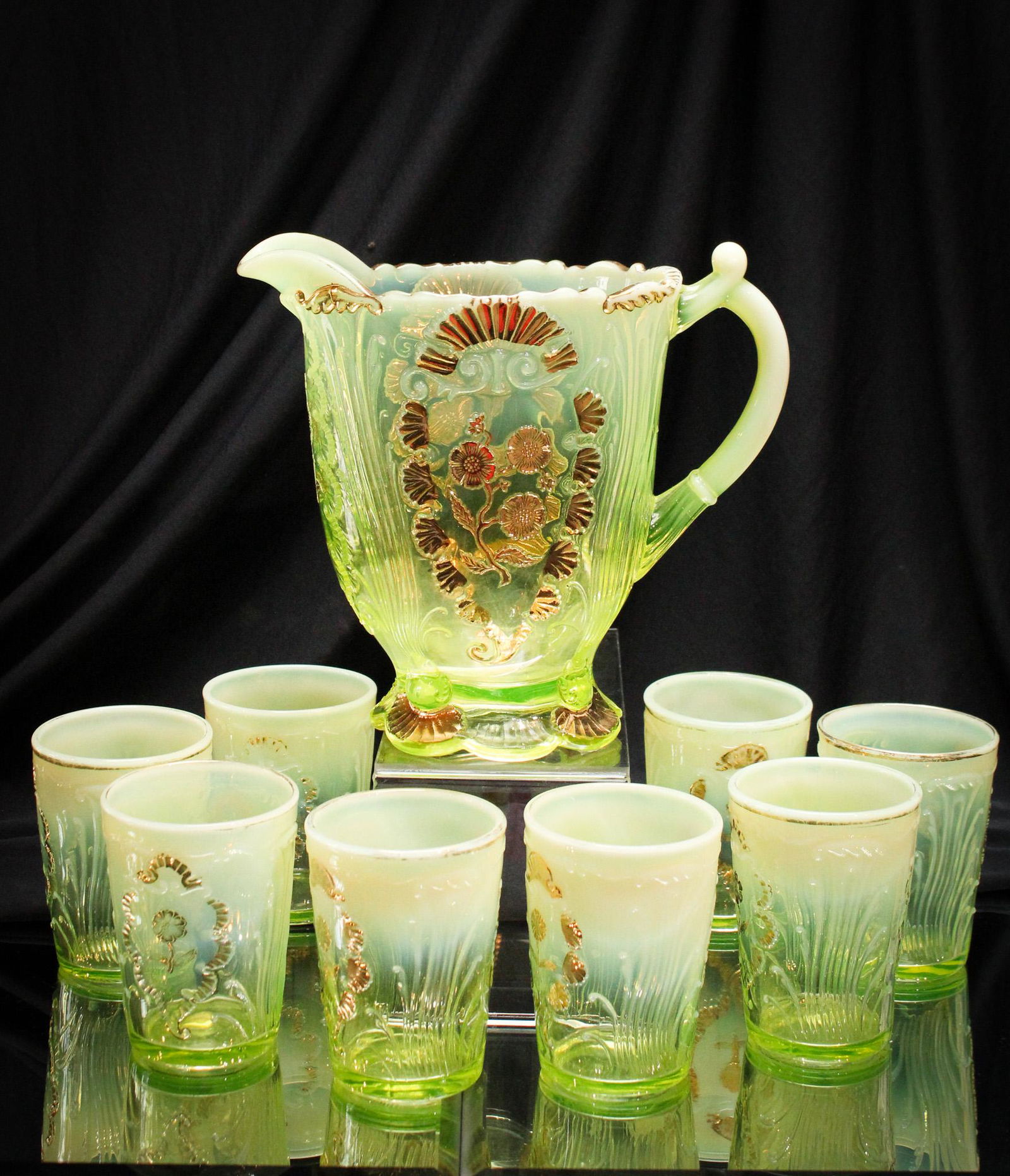 Northwood Vaseline Opalescent 9 pc Water set (1 of 14)